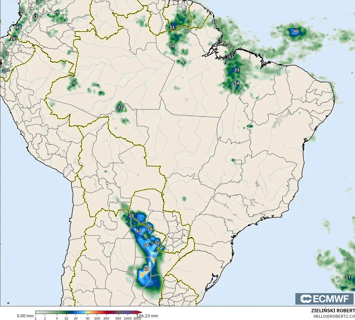 ECMWF IFS 0.25° نموذج - البرازيل, تراكم الهطول