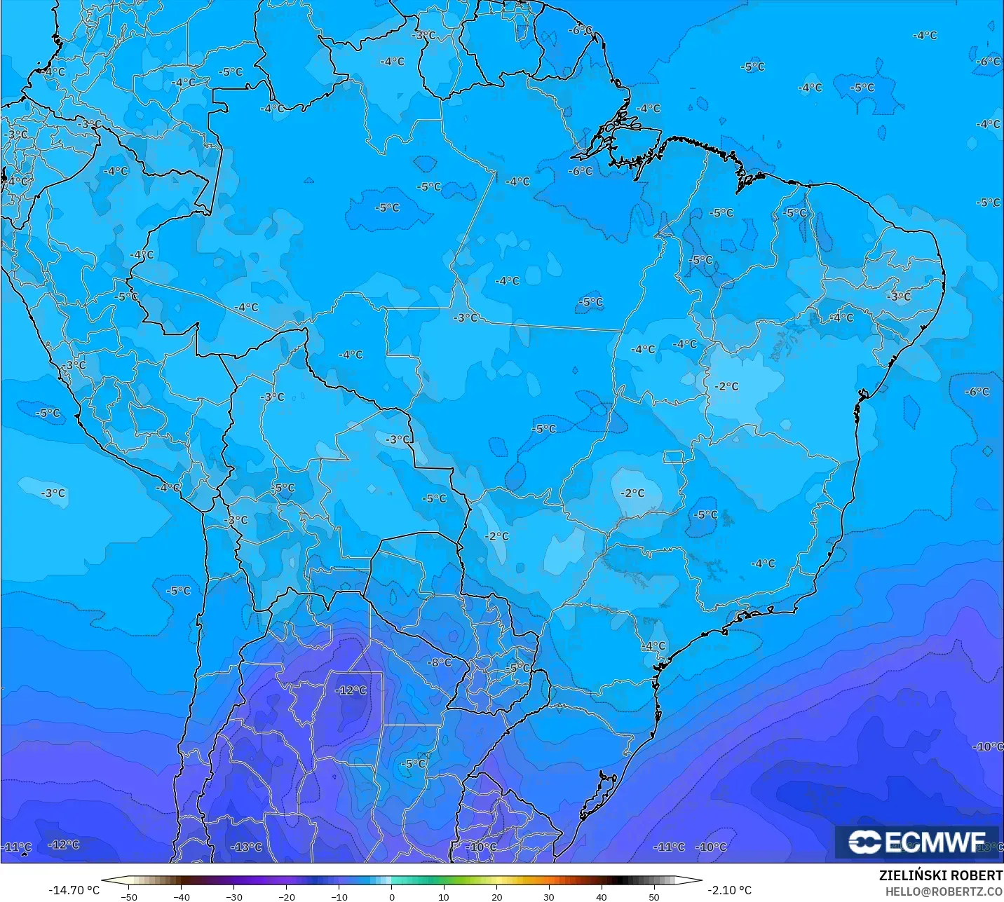 ECMWF IFS 0.25° نموذج - البرازيل, درجة الحرارة 500 hPa