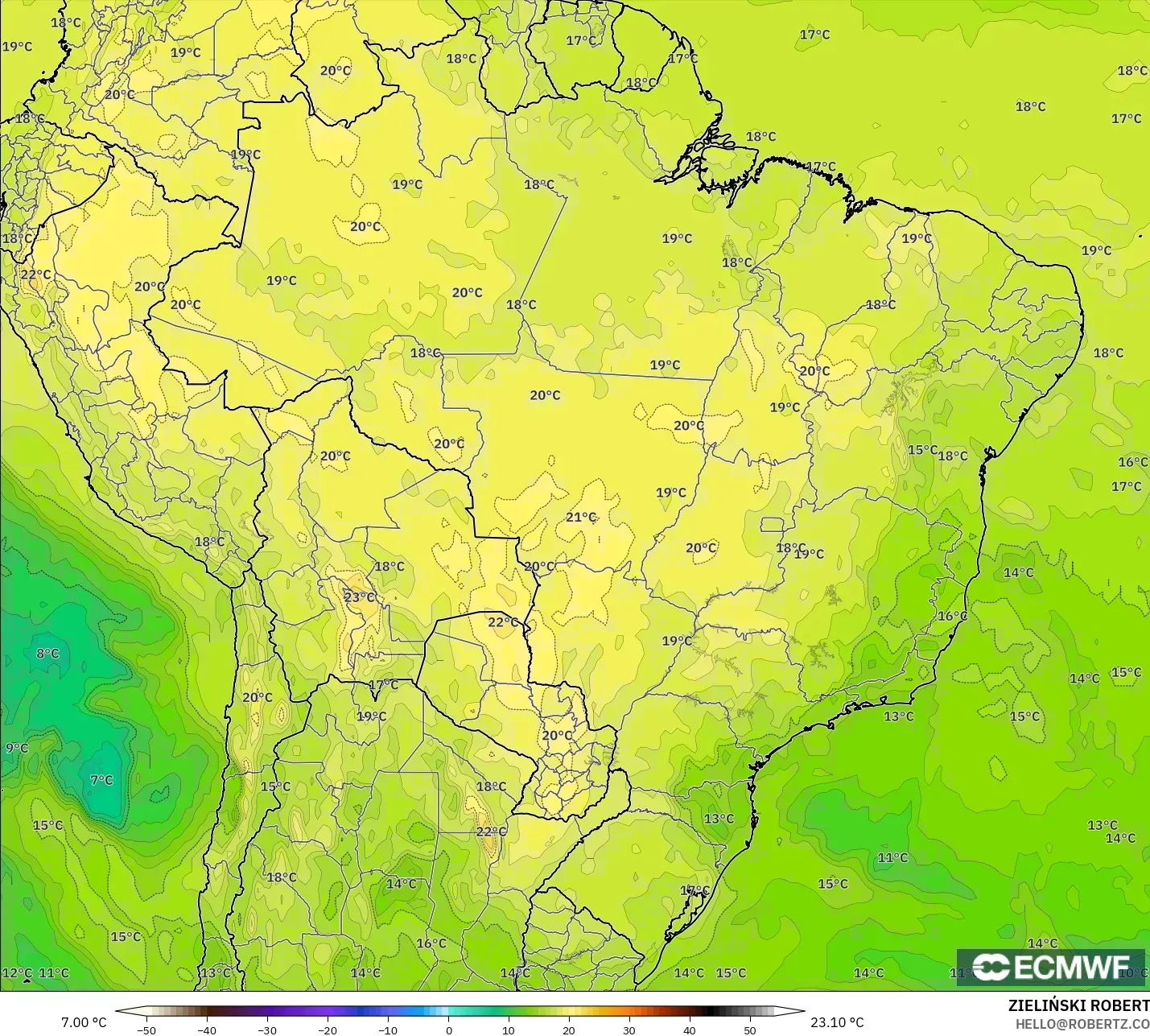 ECMWF IFS 0.25° نموذج - البرازيل, درجة الحرارة 850 hPa