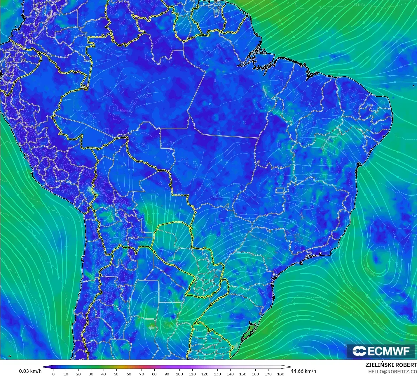 ECMWF IFS 0.25° نموذج - البرازيل, رياح 10 م