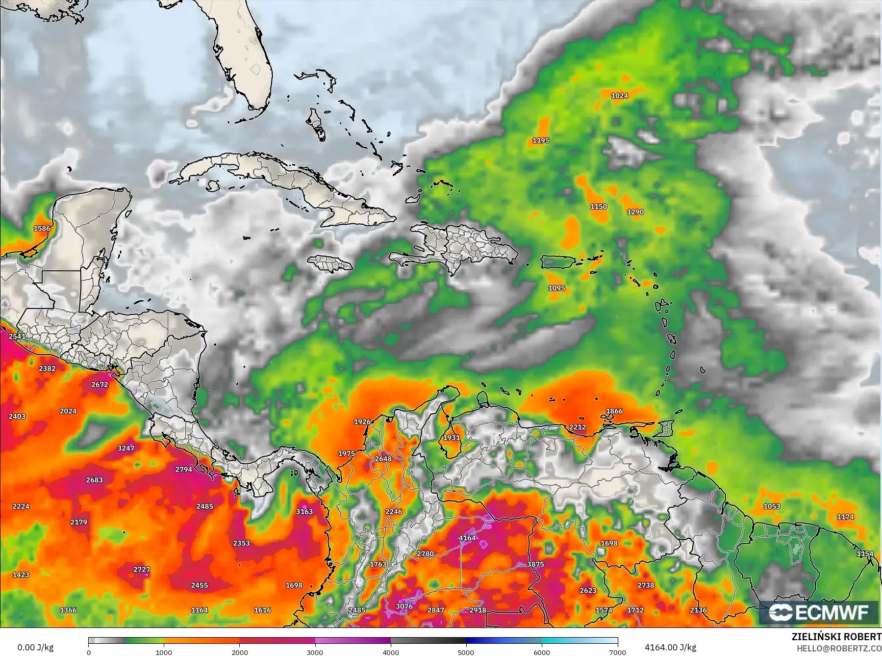 ECMWF IFS 0.25° نموذج - الكاريبي, CAPE