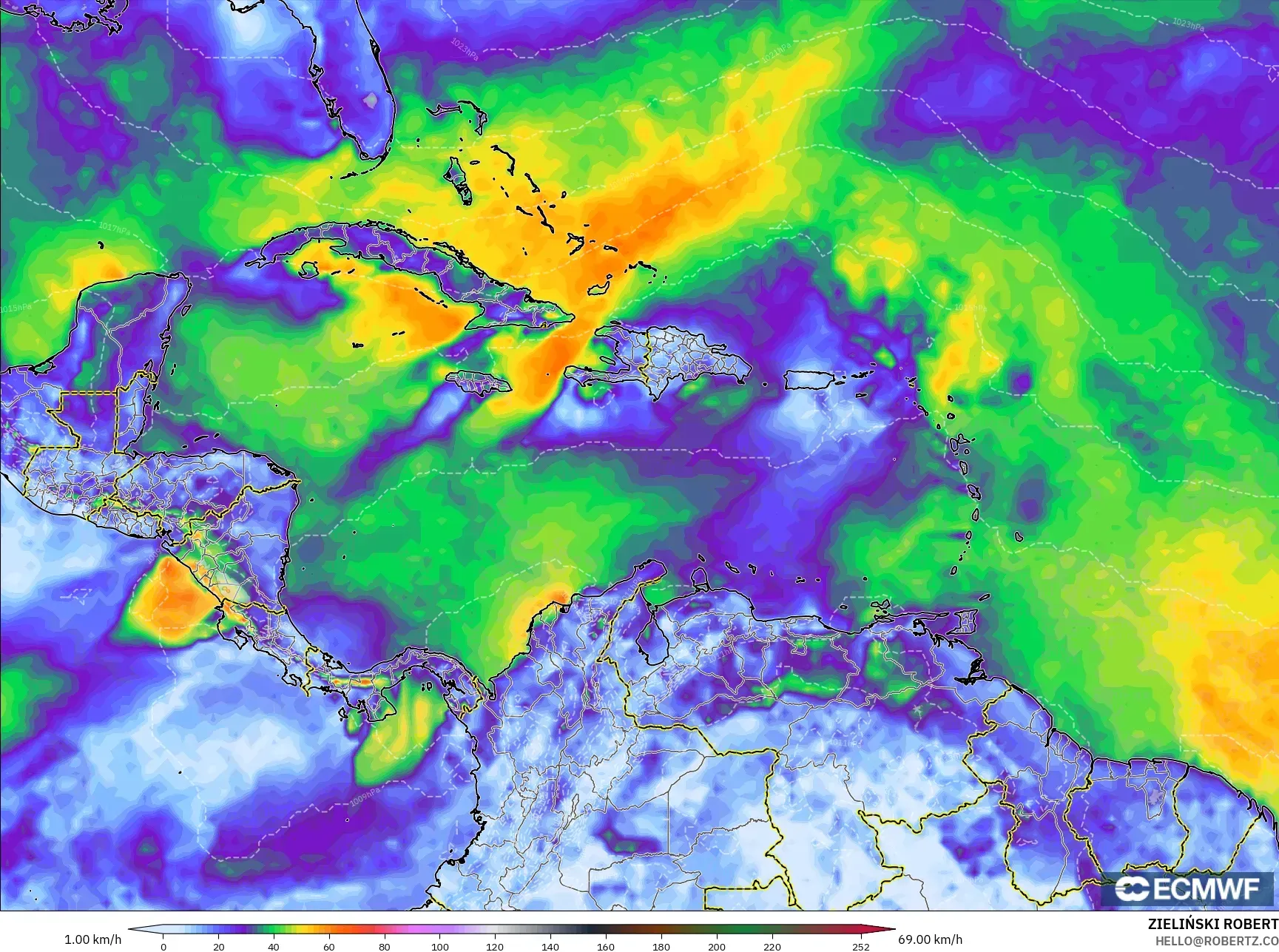 ECMWF IFS 0.25° نموذج - الكاريبي, أقصى هبة