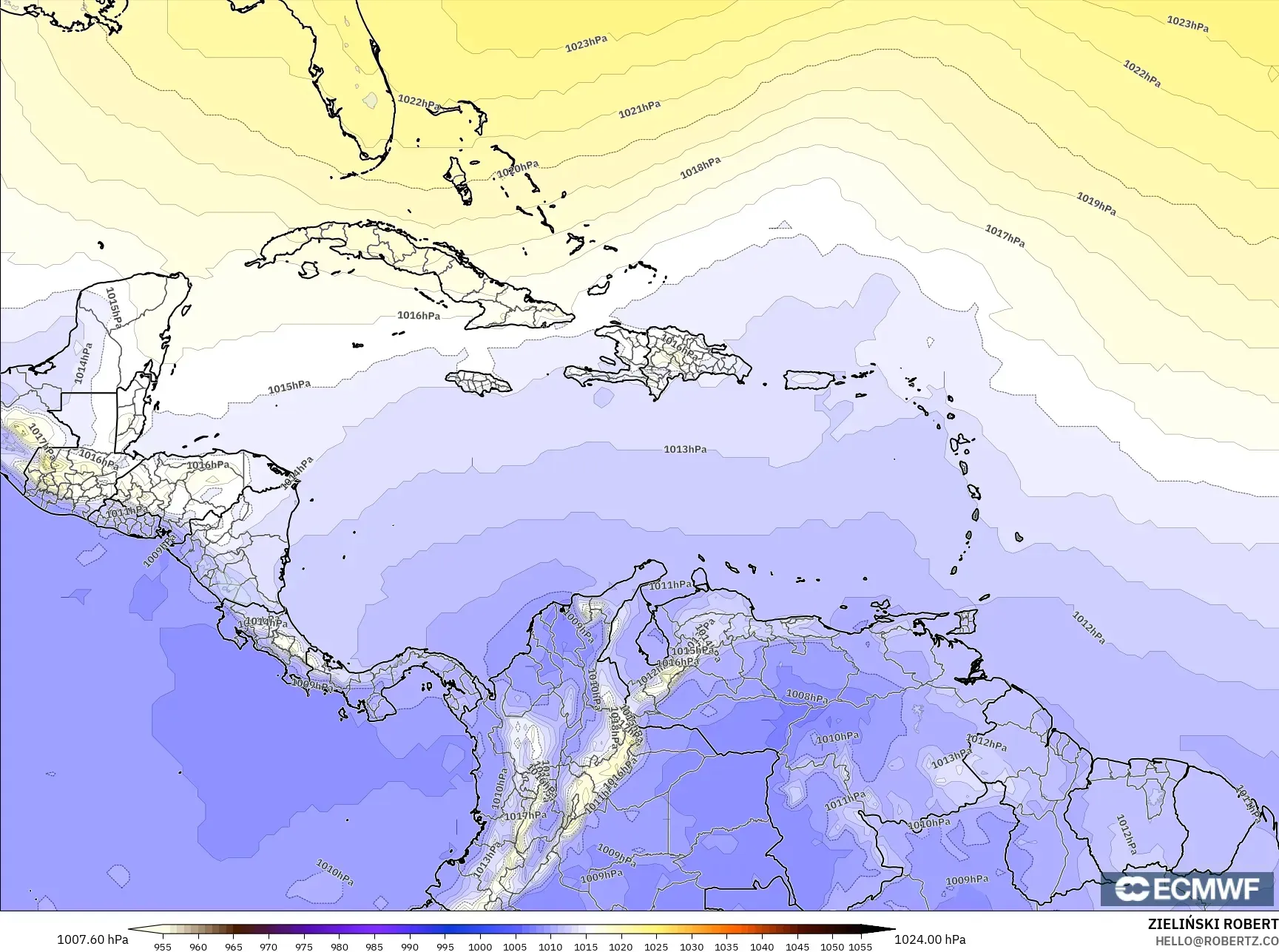 ECMWF IFS 0.25° نموذج - الكاريبي, الضغط