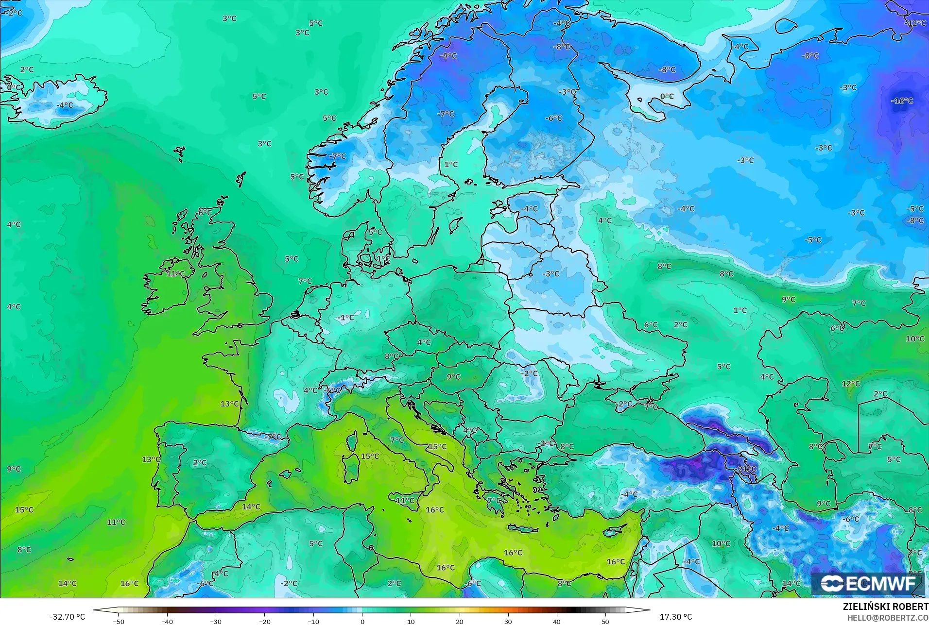 ECMWF IFS 0.25° نموذج - أوروبا, نقطة الندى 2 م