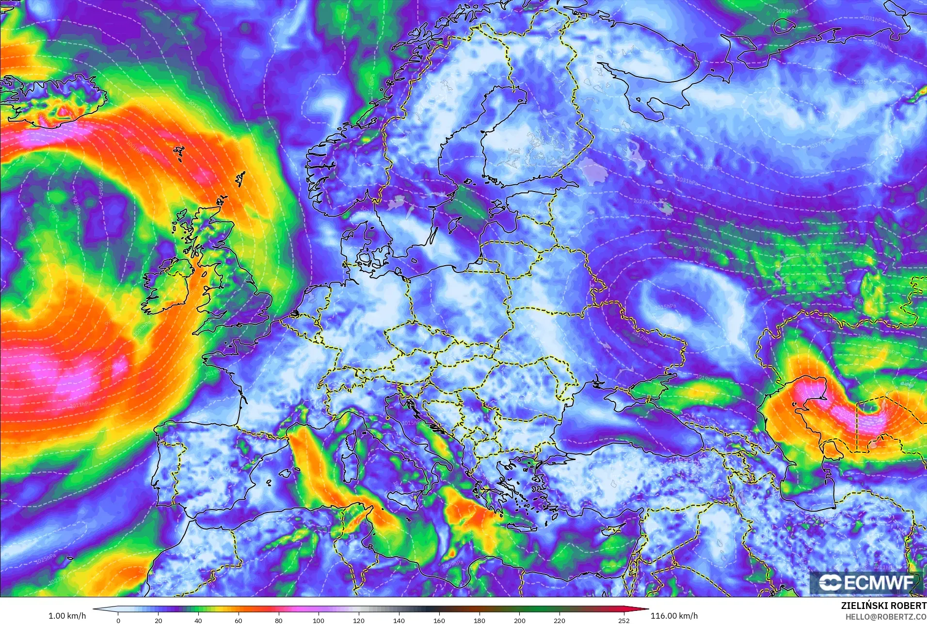 ECMWF IFS 0.25° نموذج - أوروبا, أقصى هبة