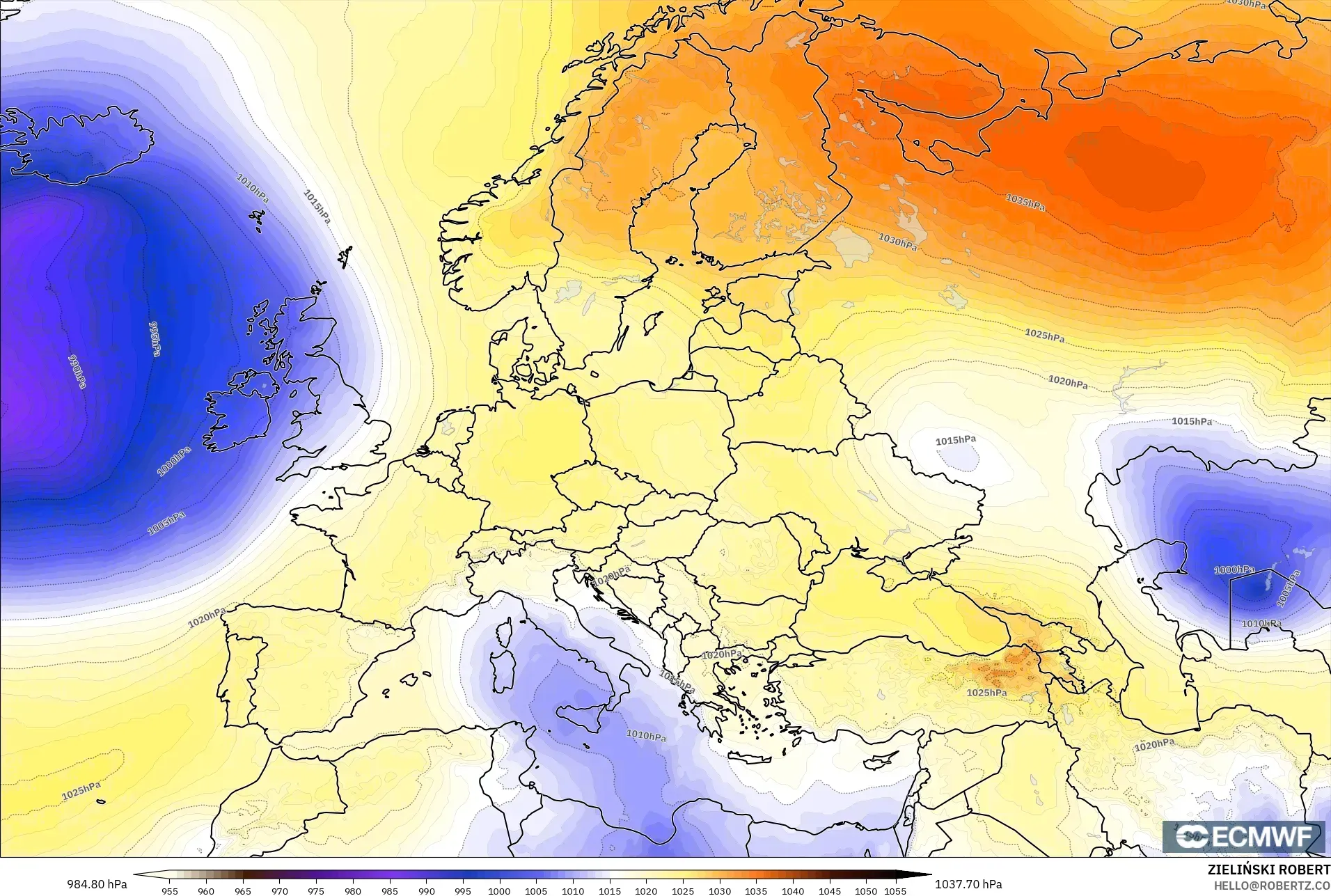 ECMWF IFS 0.25° نموذج - أوروبا, الضغط