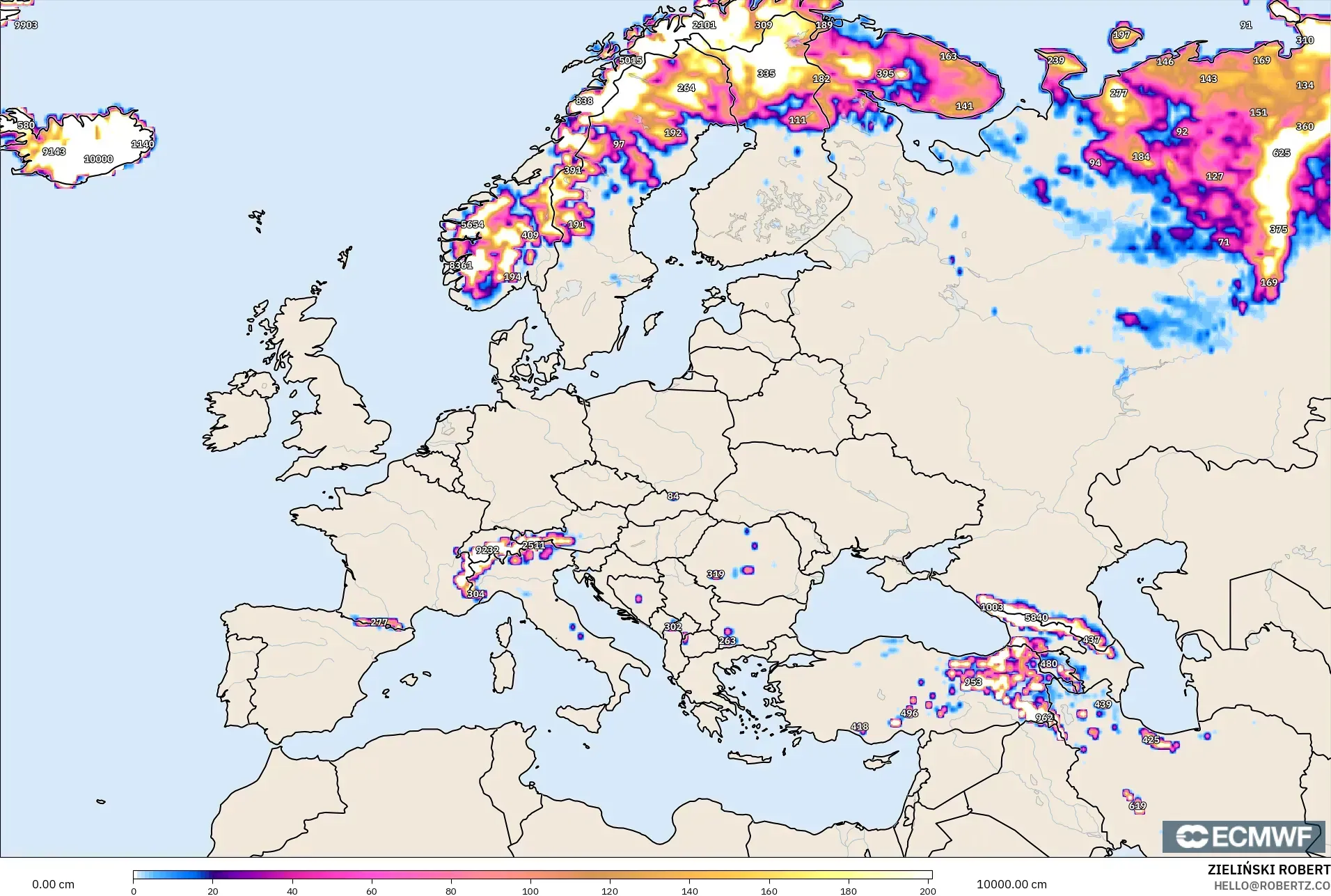 ECMWF IFS 0.25° نموذج - أوروبا, عمق الثلج