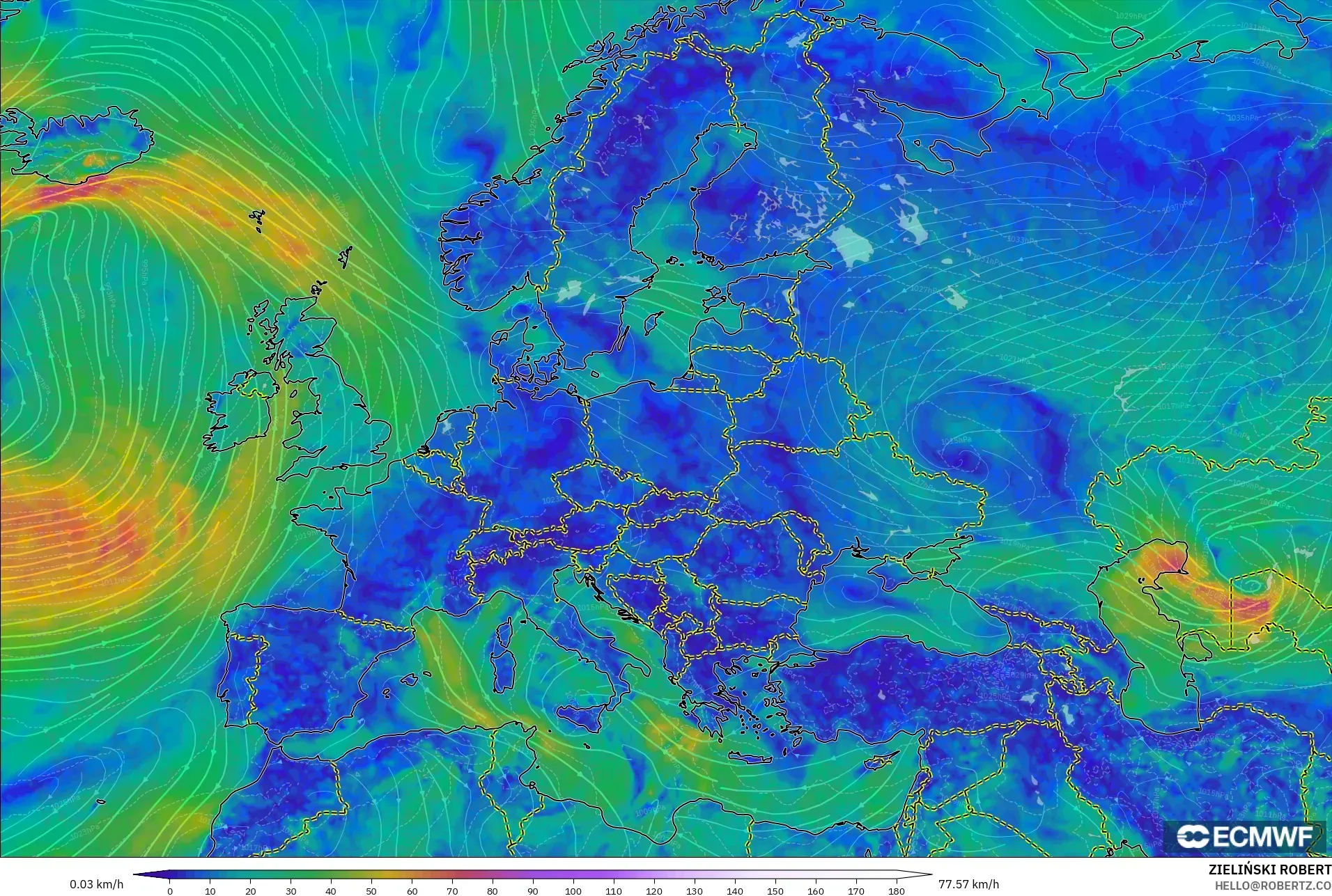 ECMWF IFS 0.25° نموذج - أوروبا, رياح 10 م