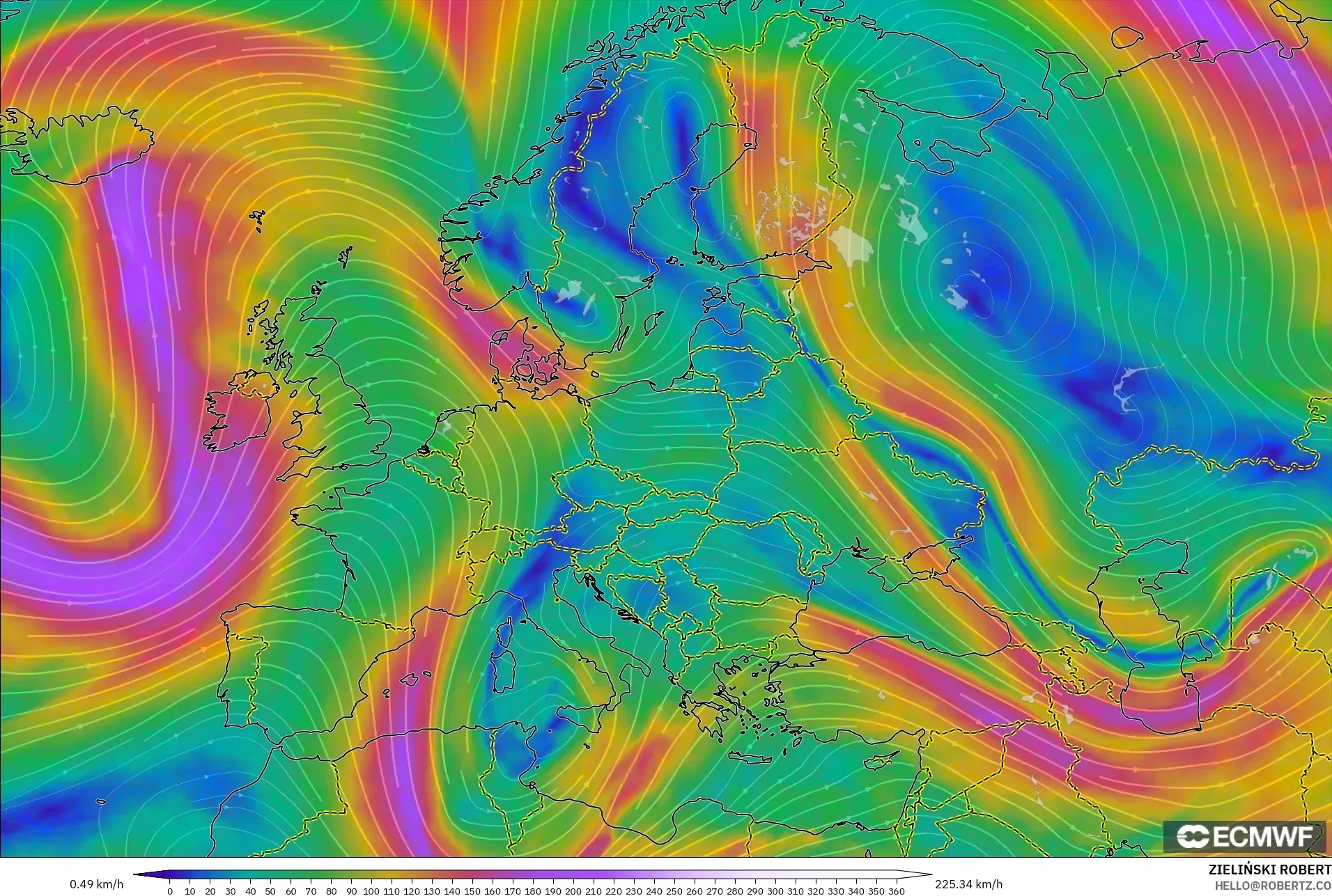 ECMWF IFS 0.25° نموذج - أوروبا, رياح 300 hPa (تيار نفاث)