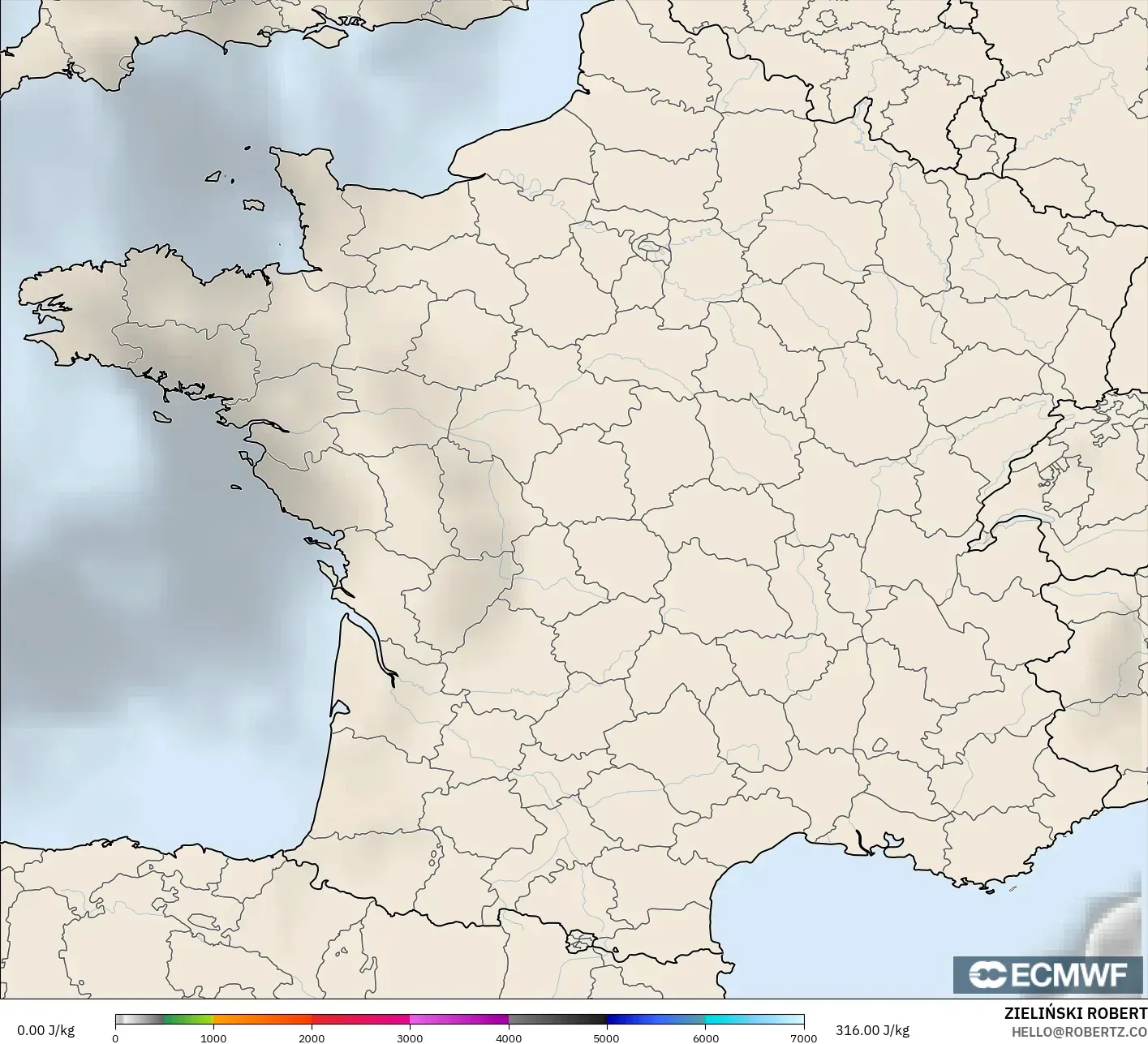 ECMWF IFS 0.25° نموذج - فرنسا, CAPE