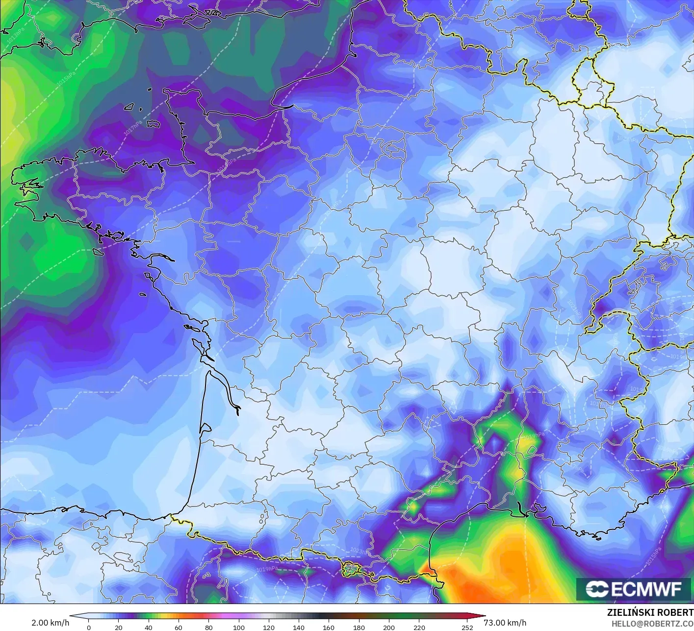 ECMWF IFS 0.25° نموذج - فرنسا, أقصى هبة