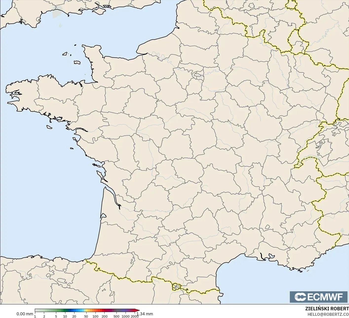 ECMWF IFS 0.25° نموذج - فرنسا, تراكم الهطول
