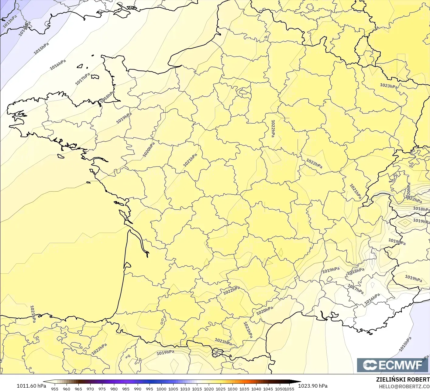 ECMWF IFS 0.25° نموذج - فرنسا, الضغط