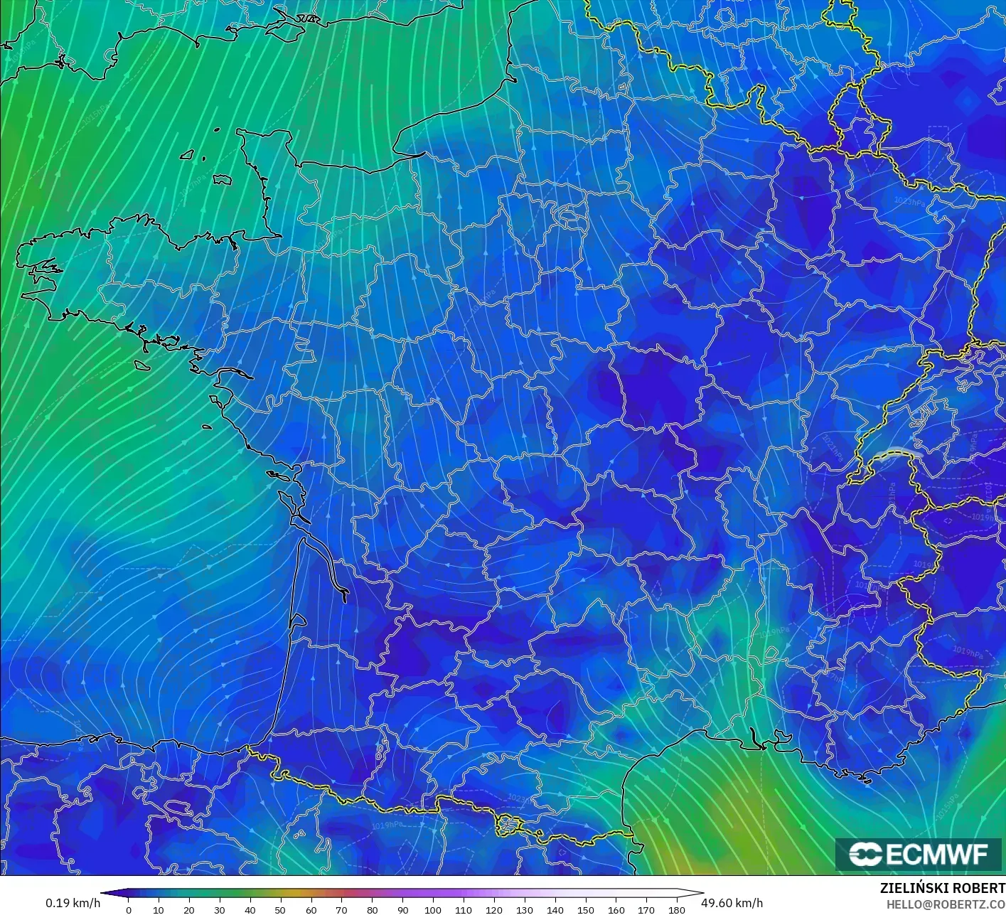 ECMWF IFS 0.25° نموذج - فرنسا, رياح 10 م