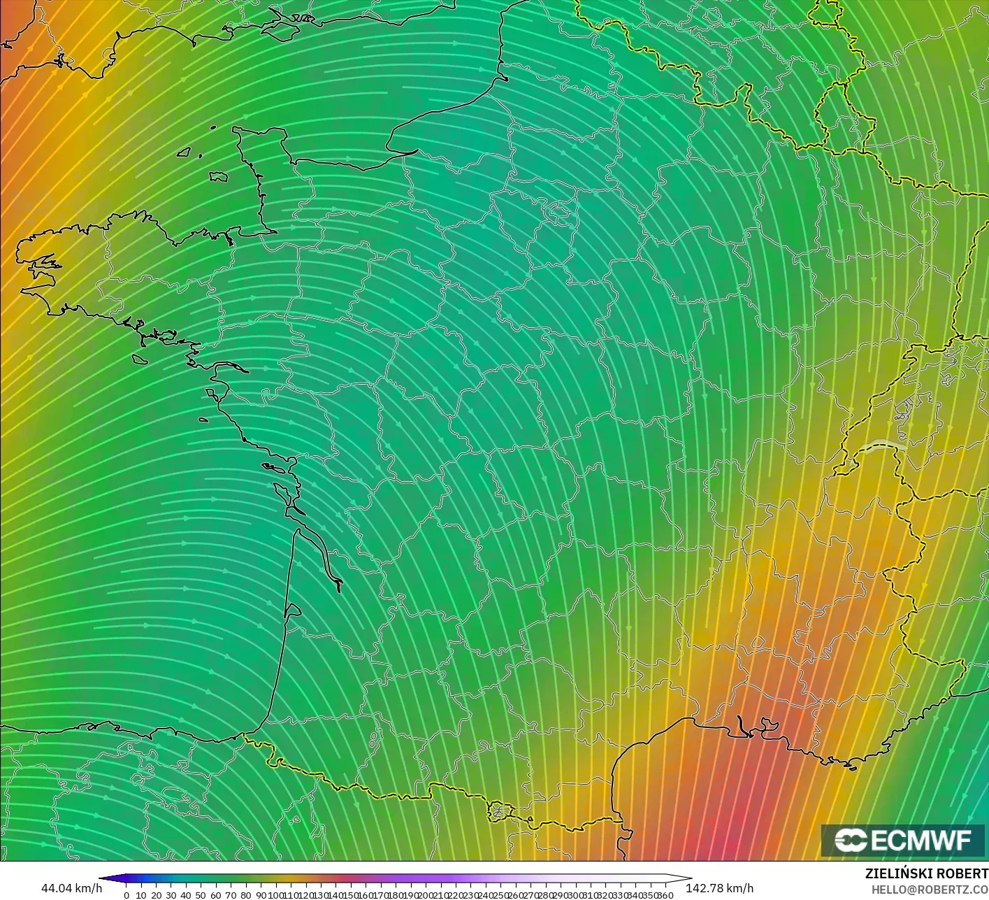 ECMWF IFS 0.25° نموذج - فرنسا, رياح 300 hPa (تيار نفاث)