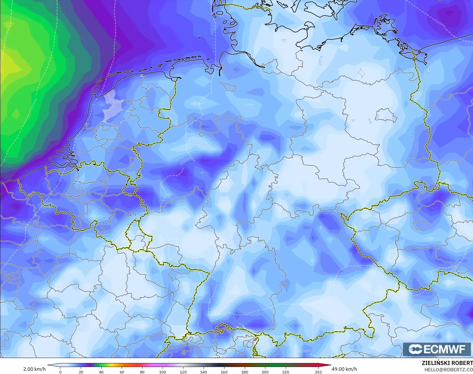 ECMWF IFS 0.25° نموذج - ألمانيا, هبات الرياح