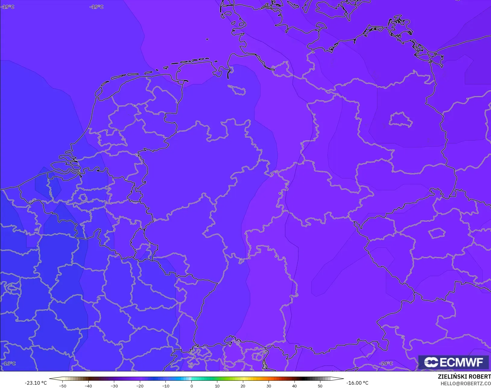 ECMWF IFS 0.25° نموذج - ألمانيا, درجة الحرارة 500 hPa