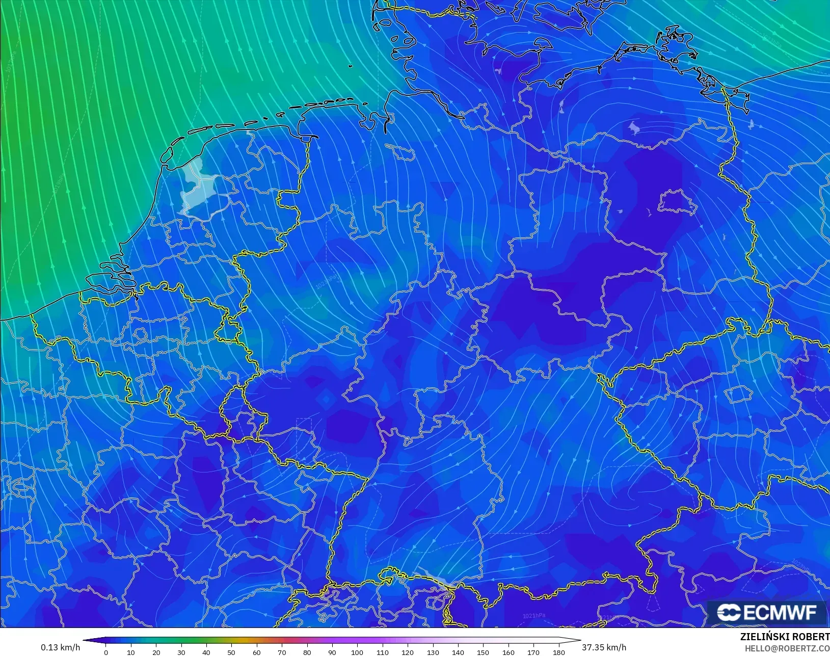 ECMWF IFS 0.25° نموذج - ألمانيا, رياح 10 م