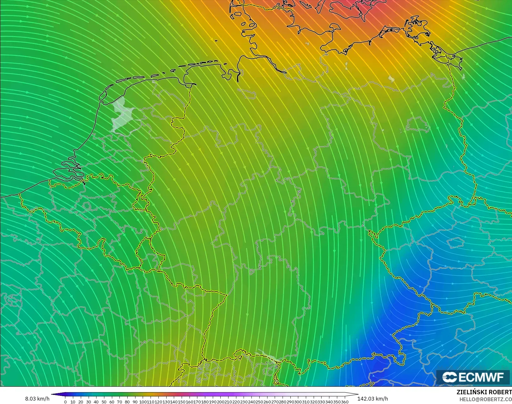 ECMWF IFS 0.25° نموذج - ألمانيا, رياح 300 hPa (تيار نفاث)