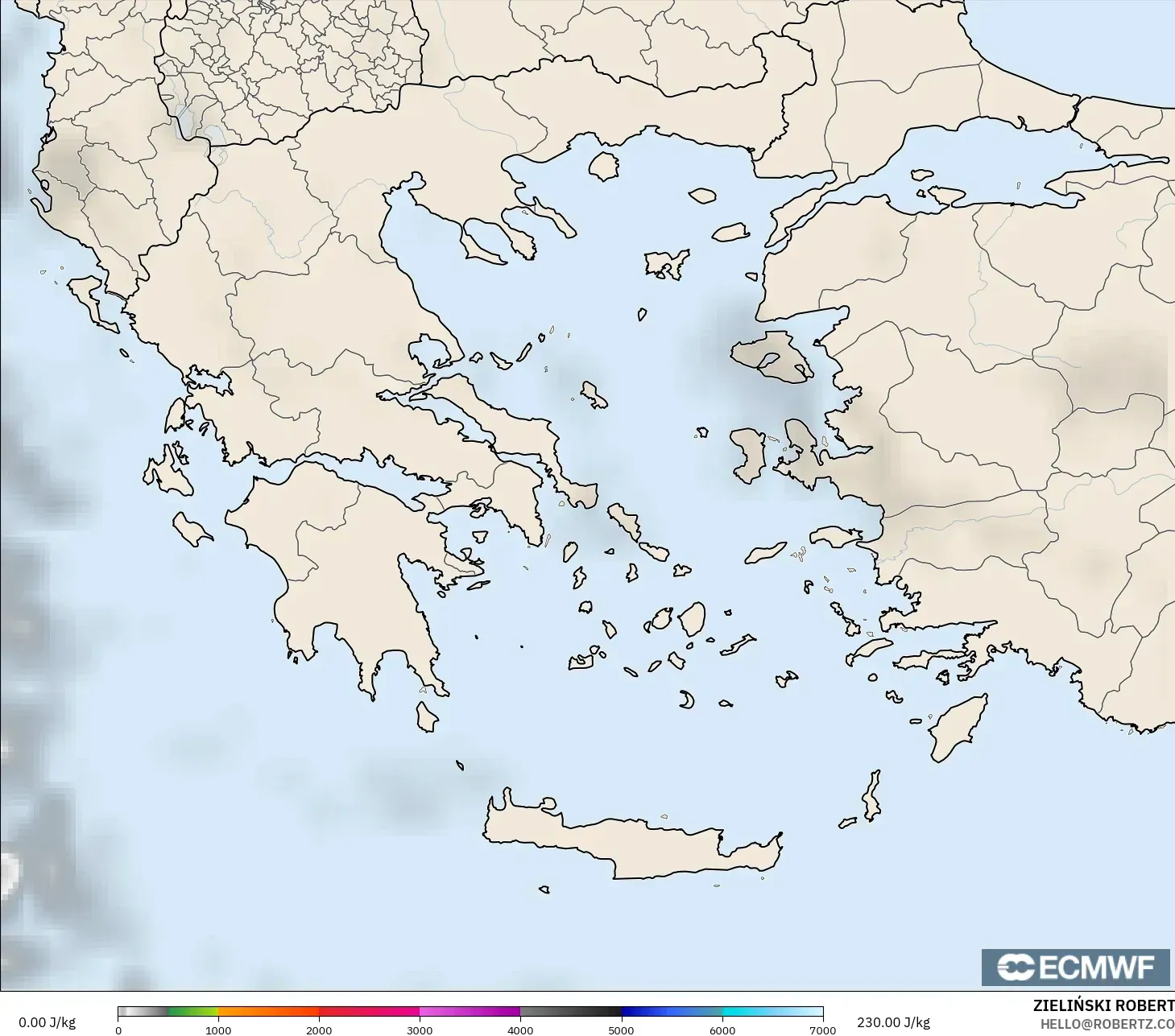 ECMWF IFS 0.25° model - Greece, CAPE