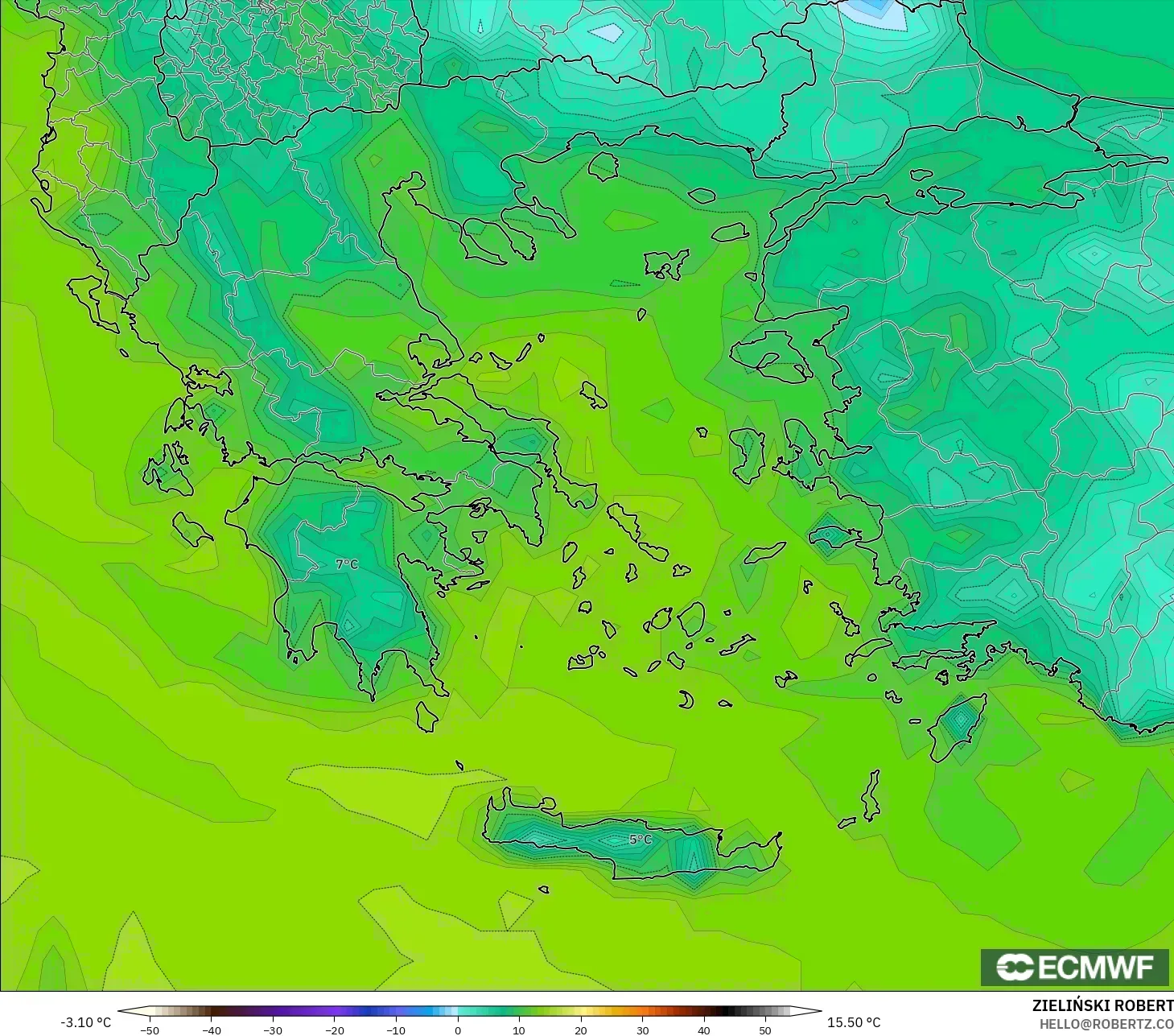 ECMWF IFS 0.25° نموذج - اليونان, نقطة الندى 2 م