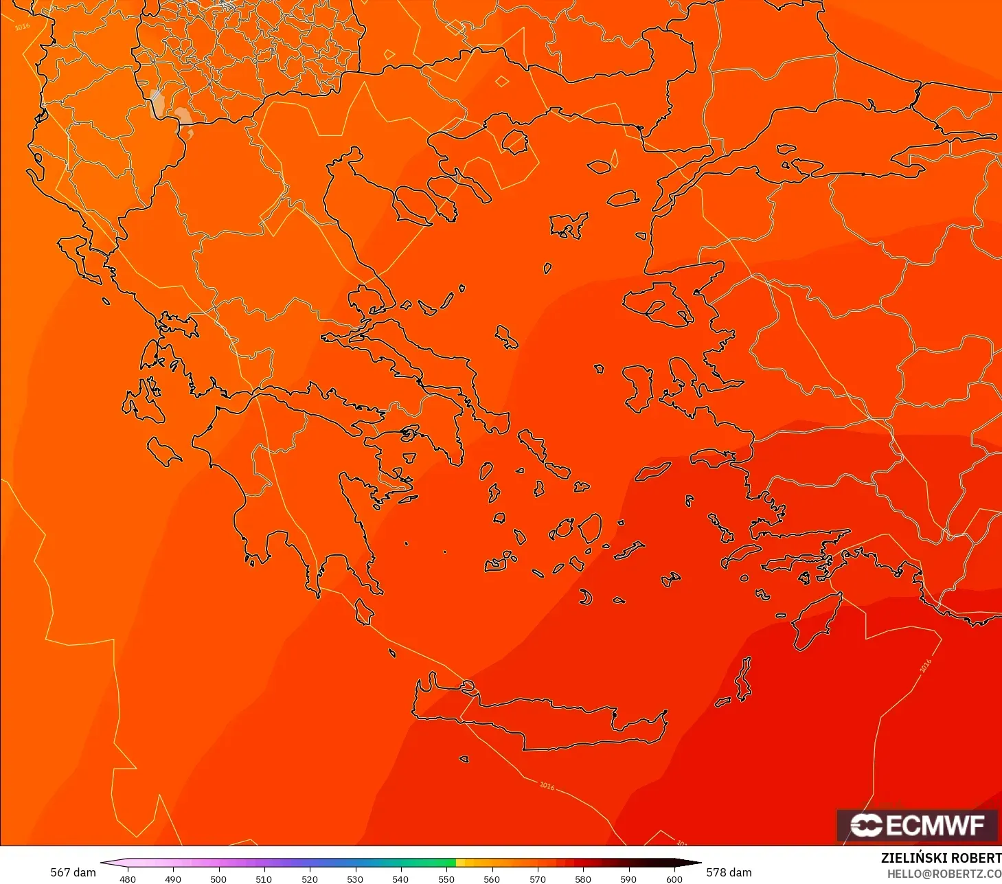 ECMWF IFS 0.25° نموذج - اليونان, الارتفاع الجهدي عند 500 هكتوباسكال