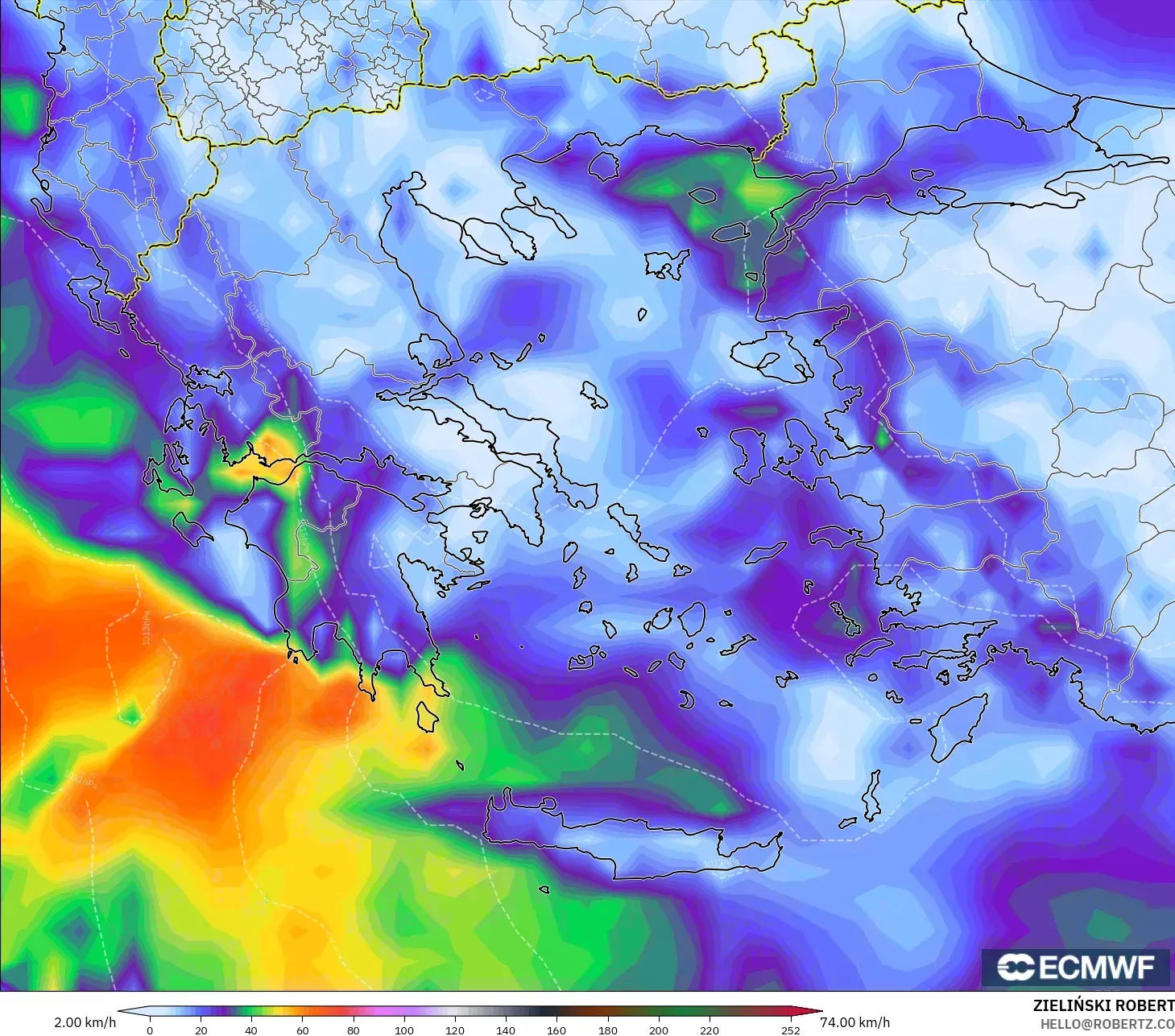 ECMWF IFS 0.25° نموذج - اليونان, أقصى هبة