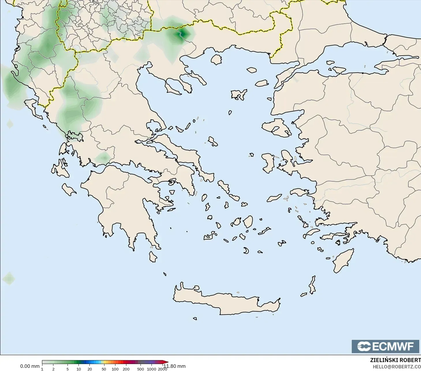 ECMWF IFS 0.25° نموذج - اليونان, تراكم الهطول