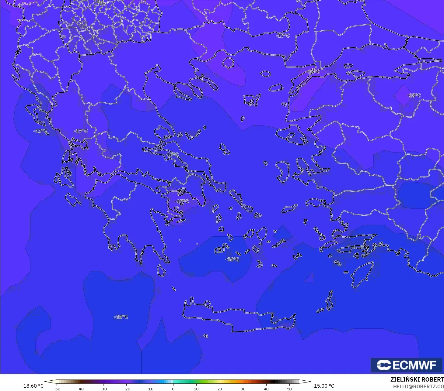 ECMWF IFS 0.25° نموذج - اليونان, درجة الحرارة 500 hPa