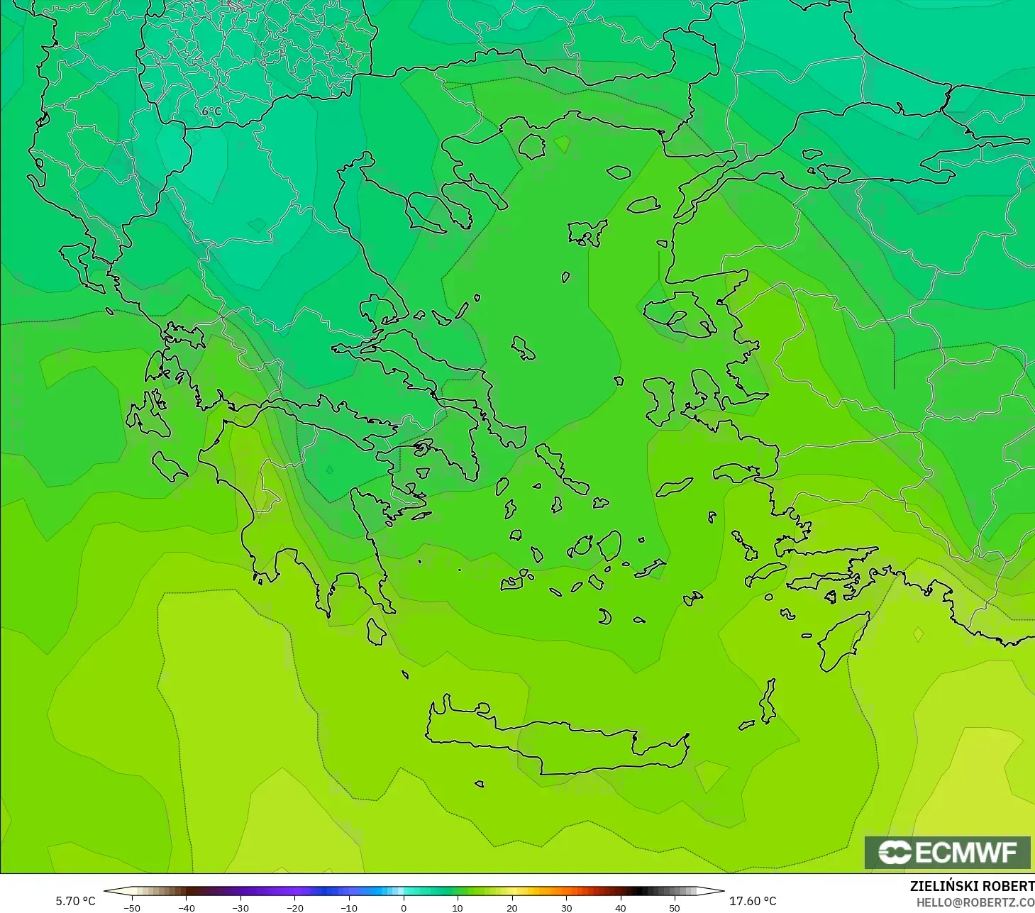ECMWF IFS 0.25° نموذج - اليونان, درجة الحرارة 850 hPa