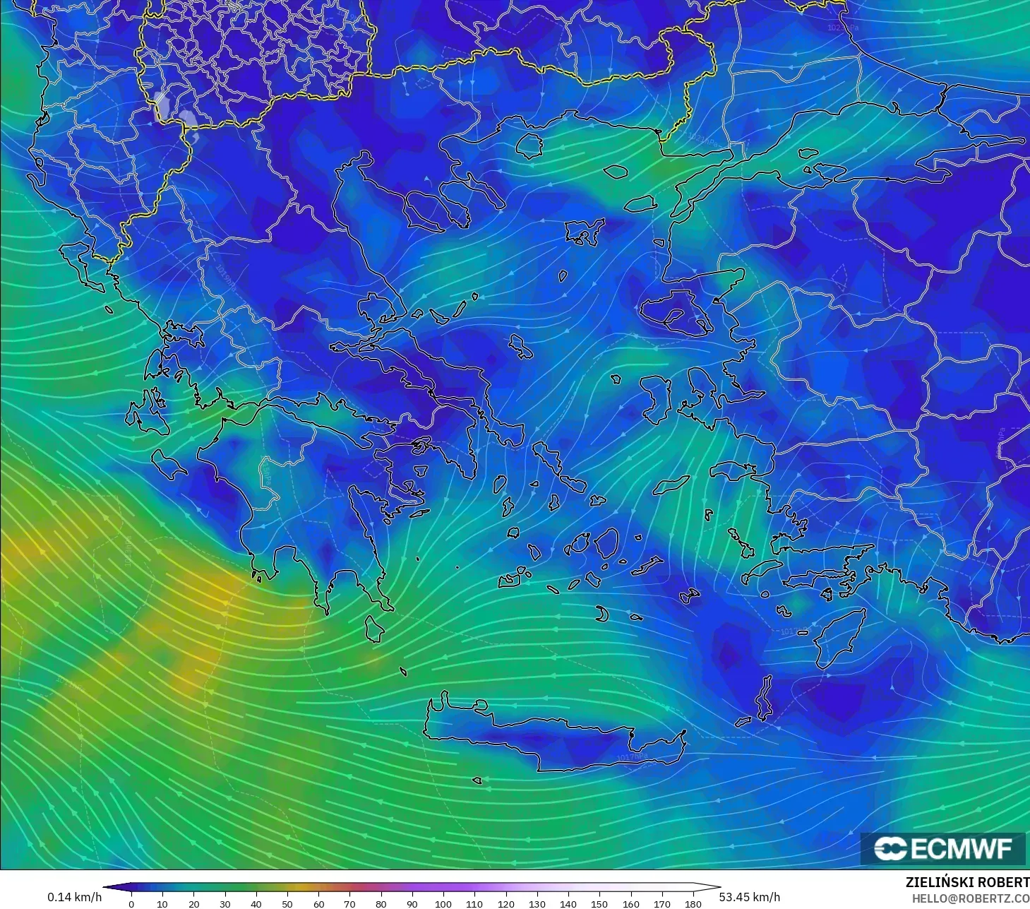 ECMWF IFS 0.25° نموذج - اليونان, رياح 10 م