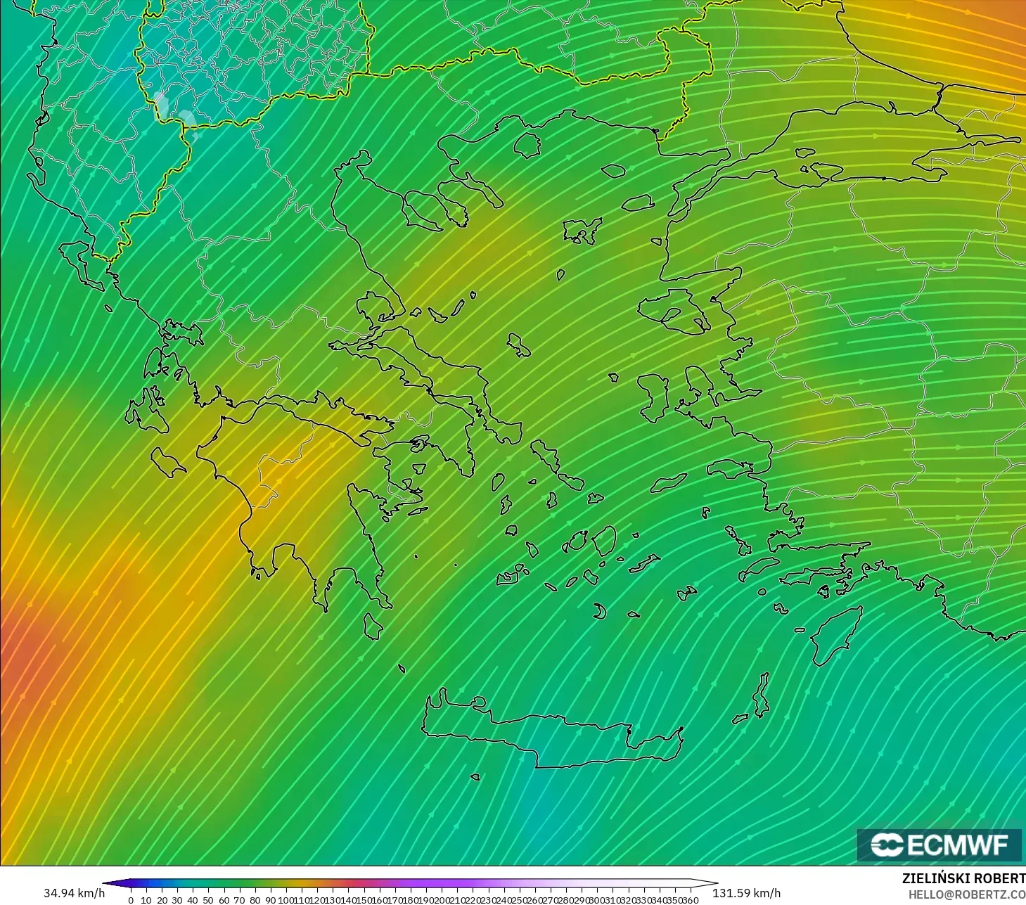 ECMWF IFS 0.25° نموذج - اليونان, رياح 300 hPa (تيار نفاث)