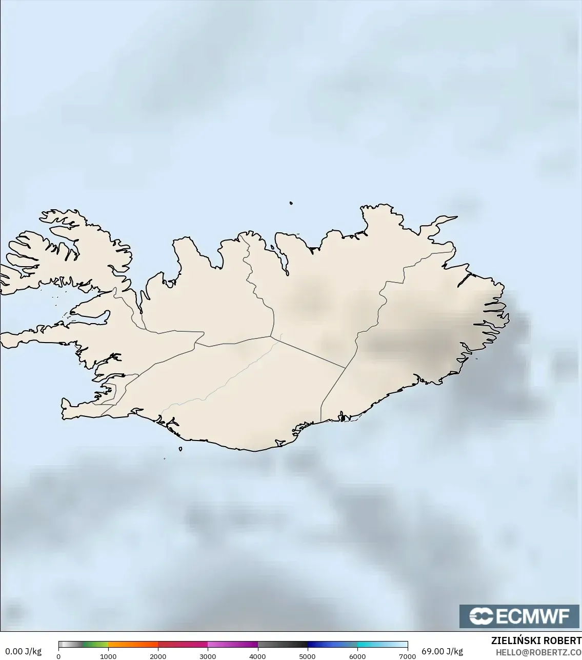 ECMWF IFS 0.25° model - Iceland, CAPE