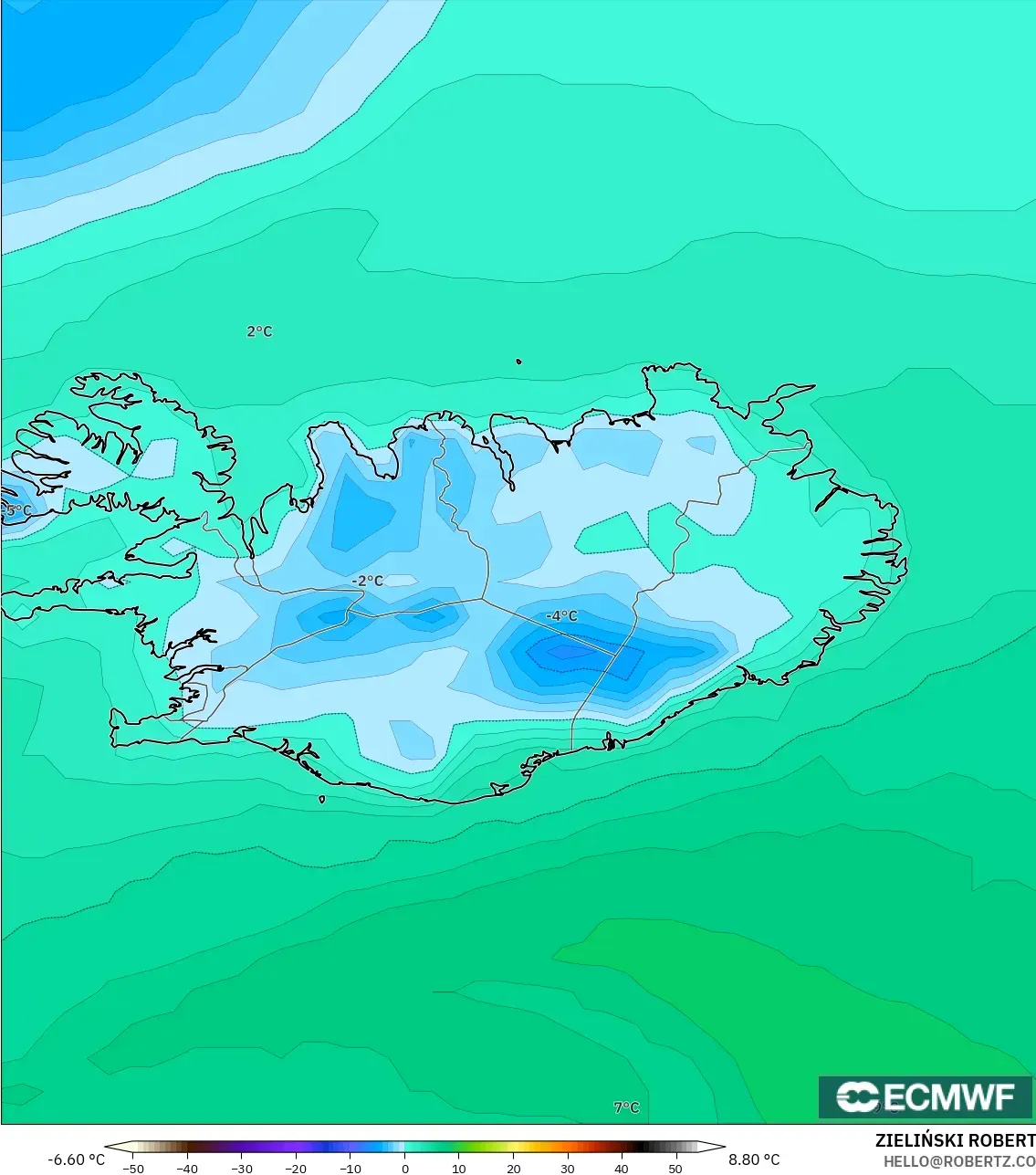 ECMWF IFS 0.25° نموذج - آيسلندا, نقطة الندى 2 م
