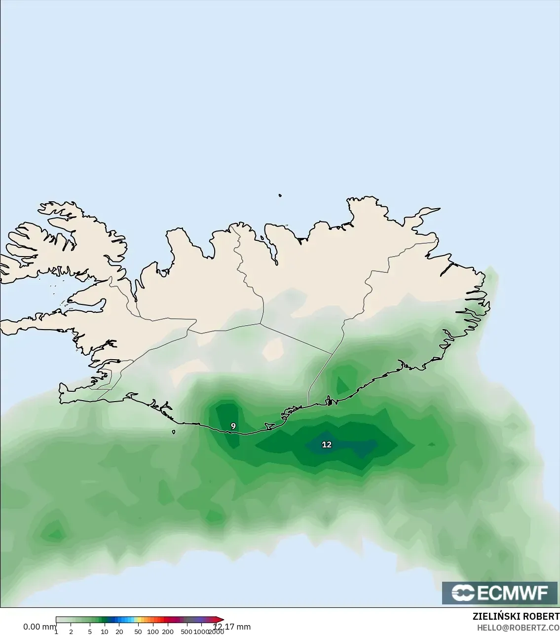 ECMWF IFS 0.25° نموذج - آيسلندا, تراكم الهطول
