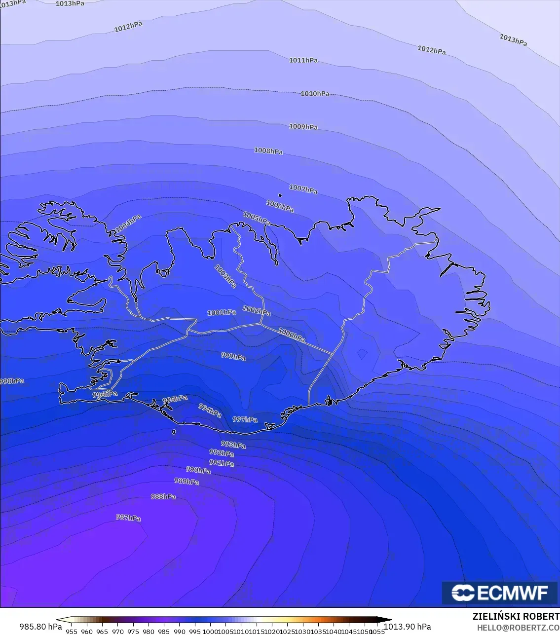 ECMWF IFS 0.25° نموذج - آيسلندا, الضغط