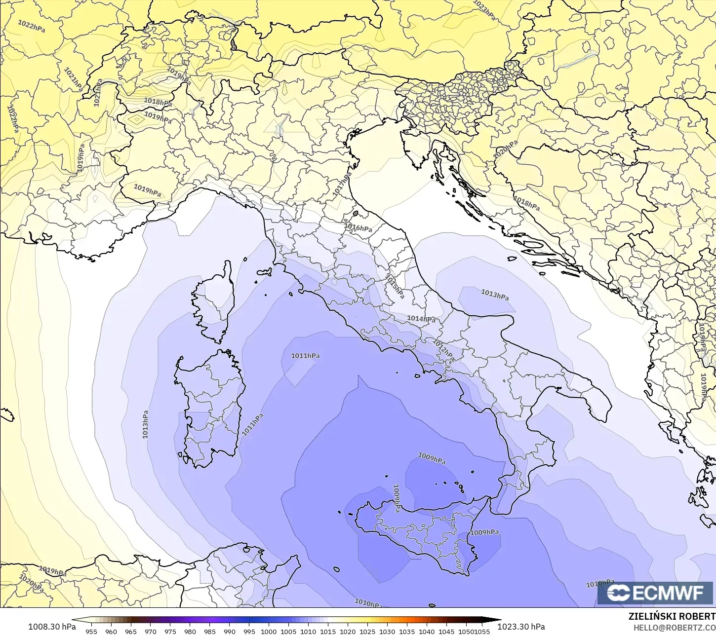 ECMWF IFS 0.25° نموذج - إيطاليا, الضغط