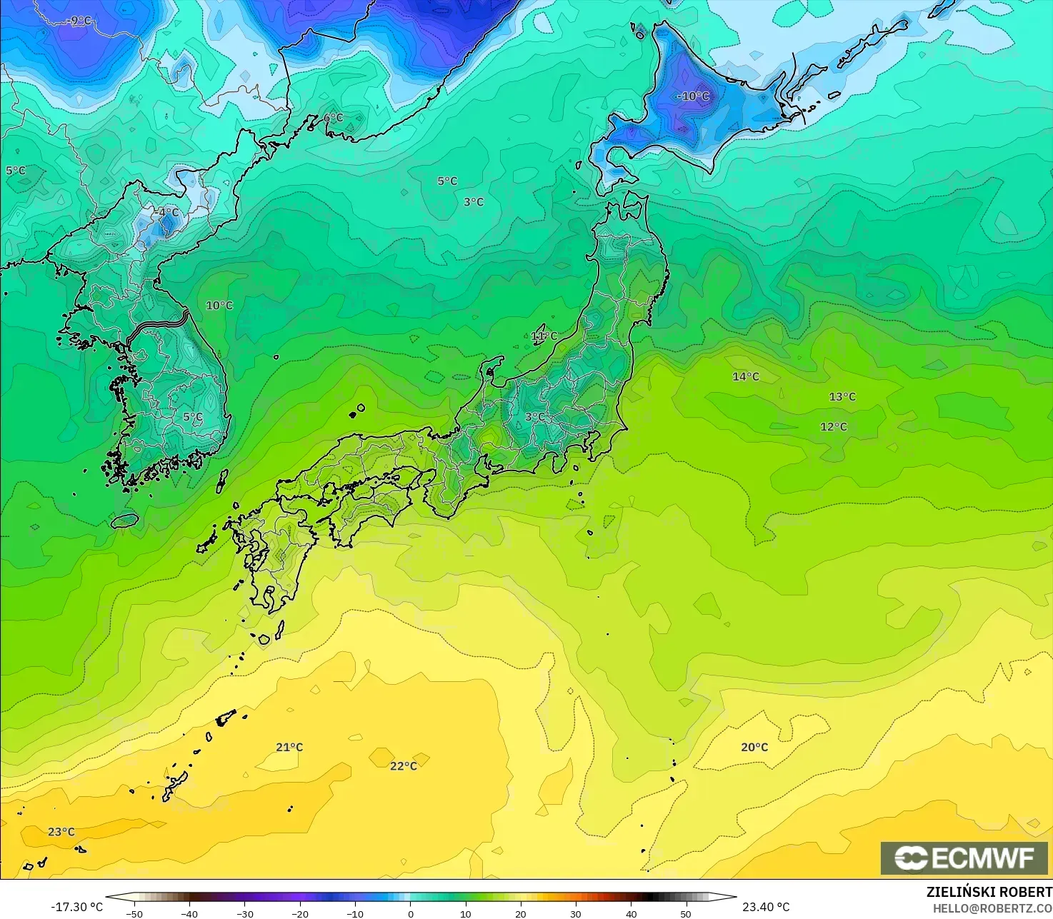 ECMWF IFS 0.25° نموذج - اليابان, نقطة الندى 2 م