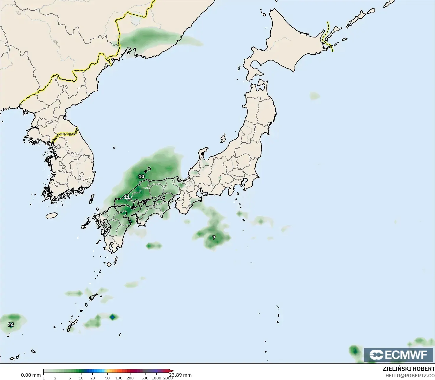 ECMWF IFS 0.25° نموذج - اليابان, تراكم الهطول