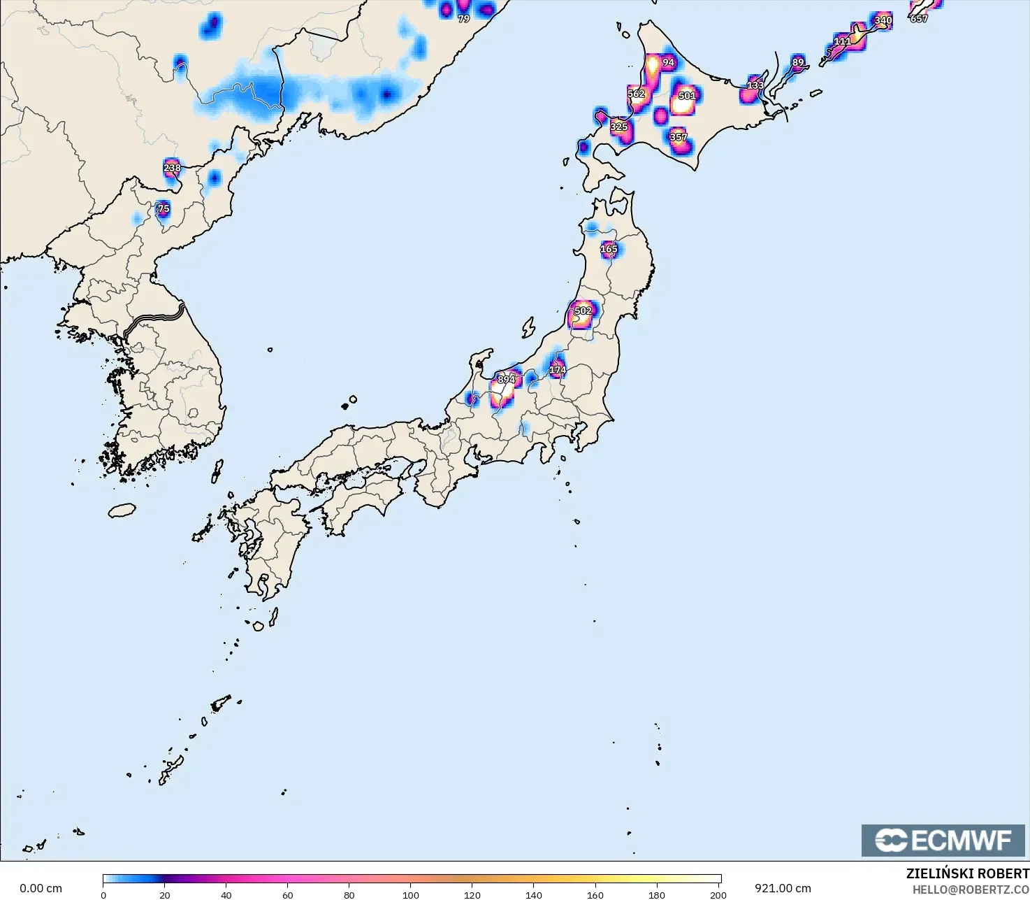 ECMWF IFS 0.25° نموذج - اليابان, عمق الثلج