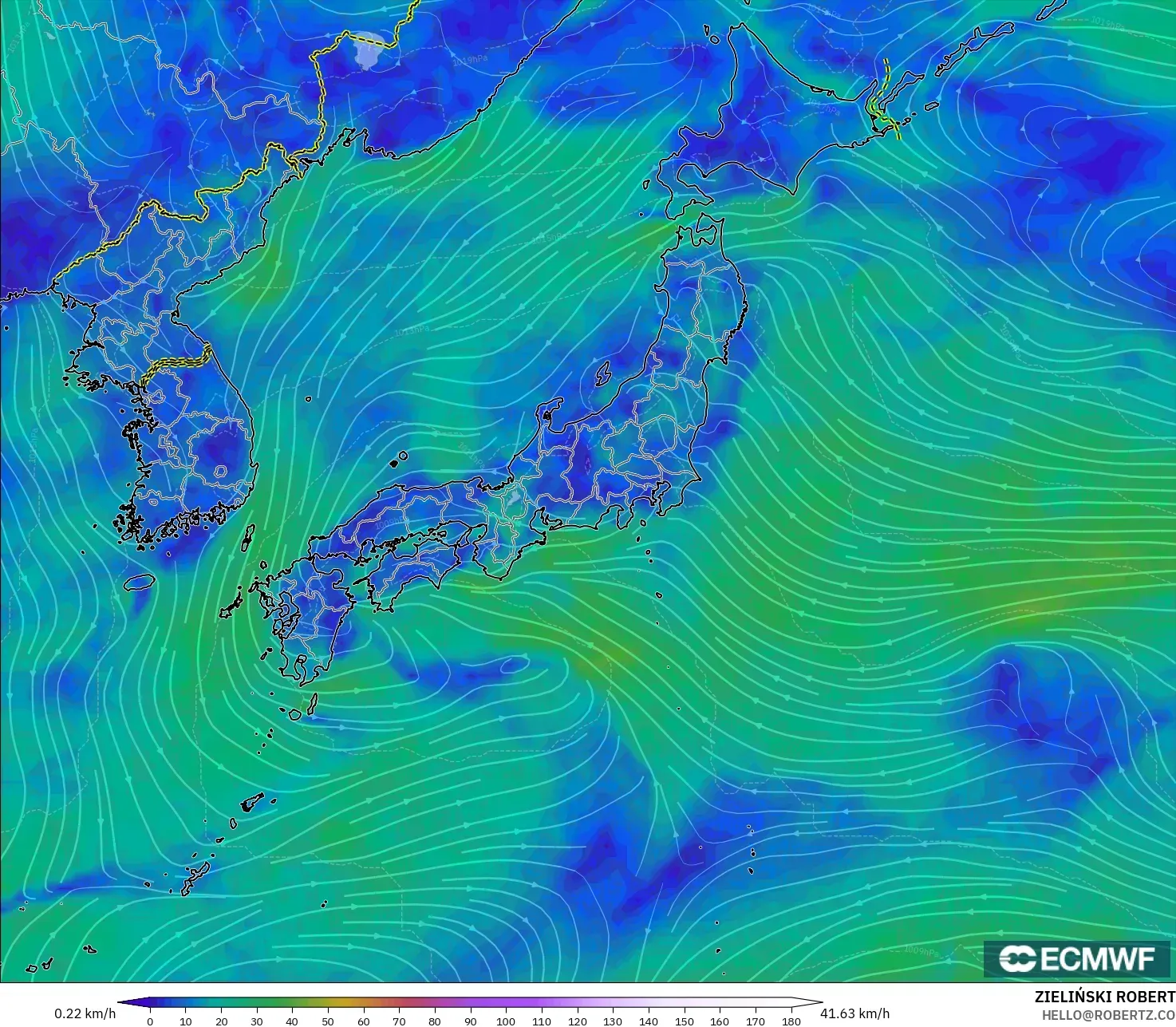 ECMWF IFS 0.25° نموذج - اليابان, رياح 10 م