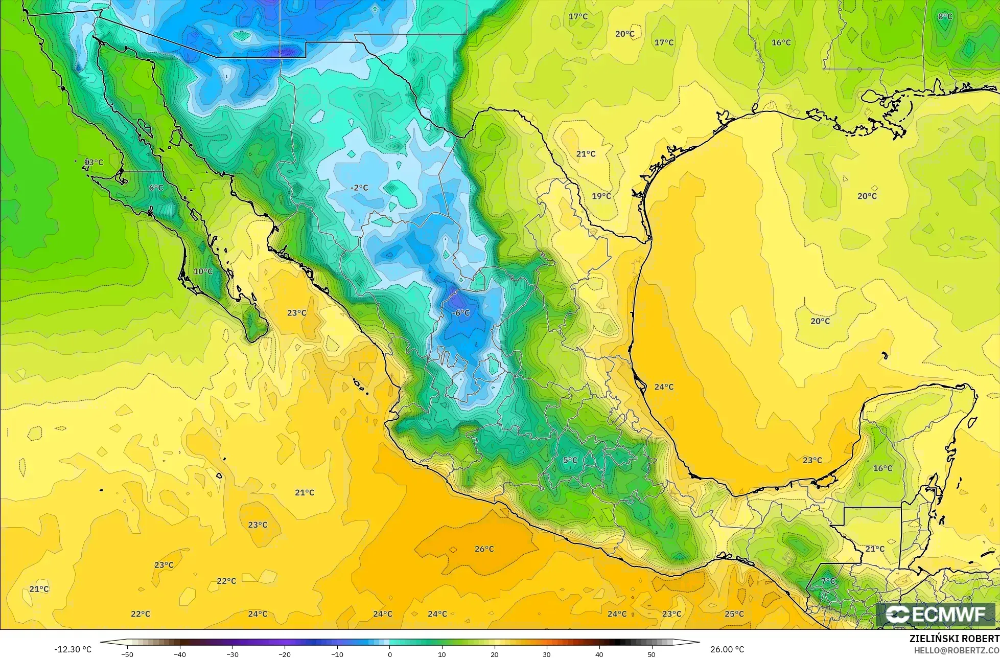 ECMWF IFS 0.25° نموذج - المكسيك, نقطة الندى 2 م