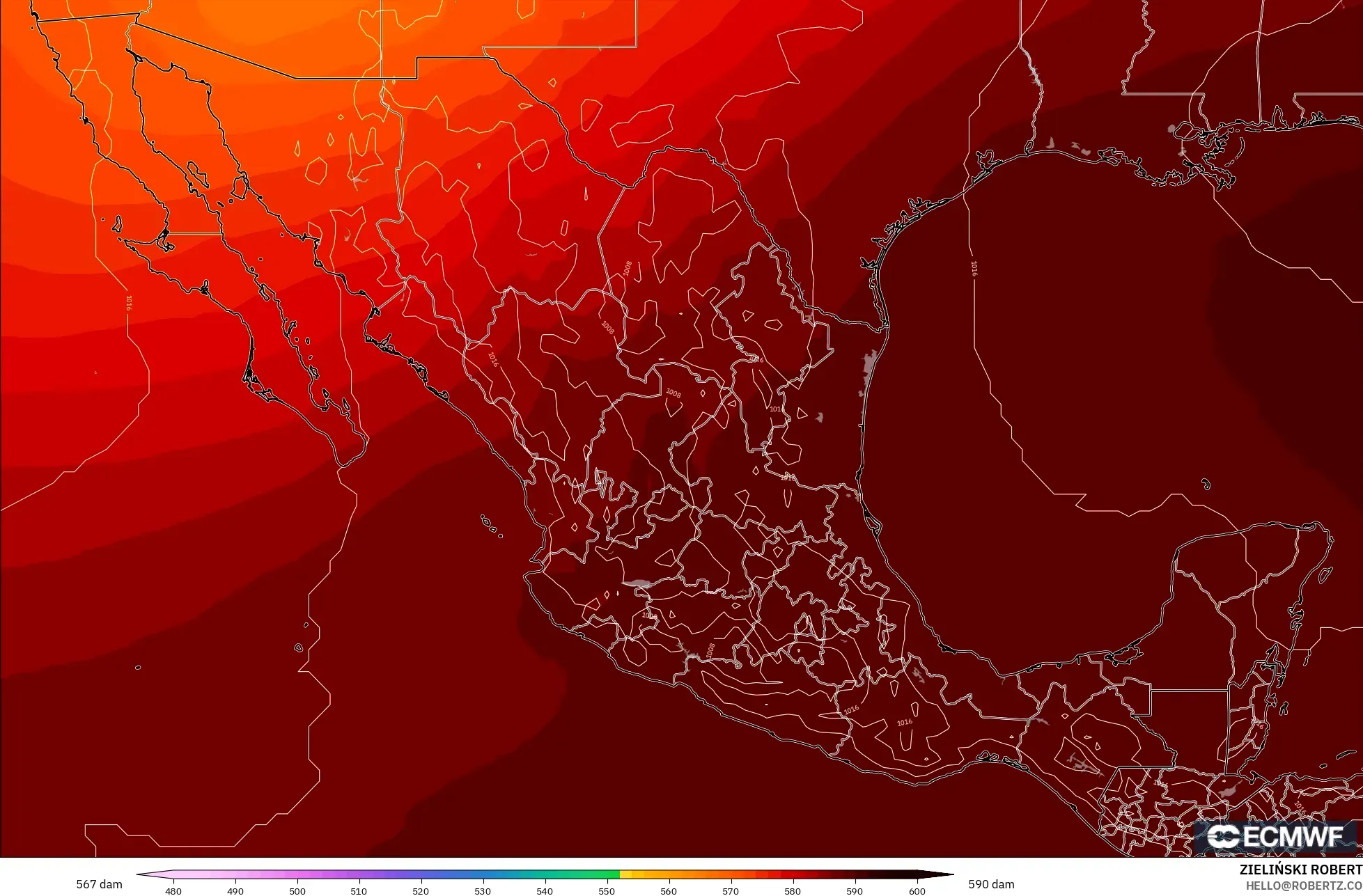 ECMWF IFS 0.25° model - Mexico, Geopotential height at 500hPa