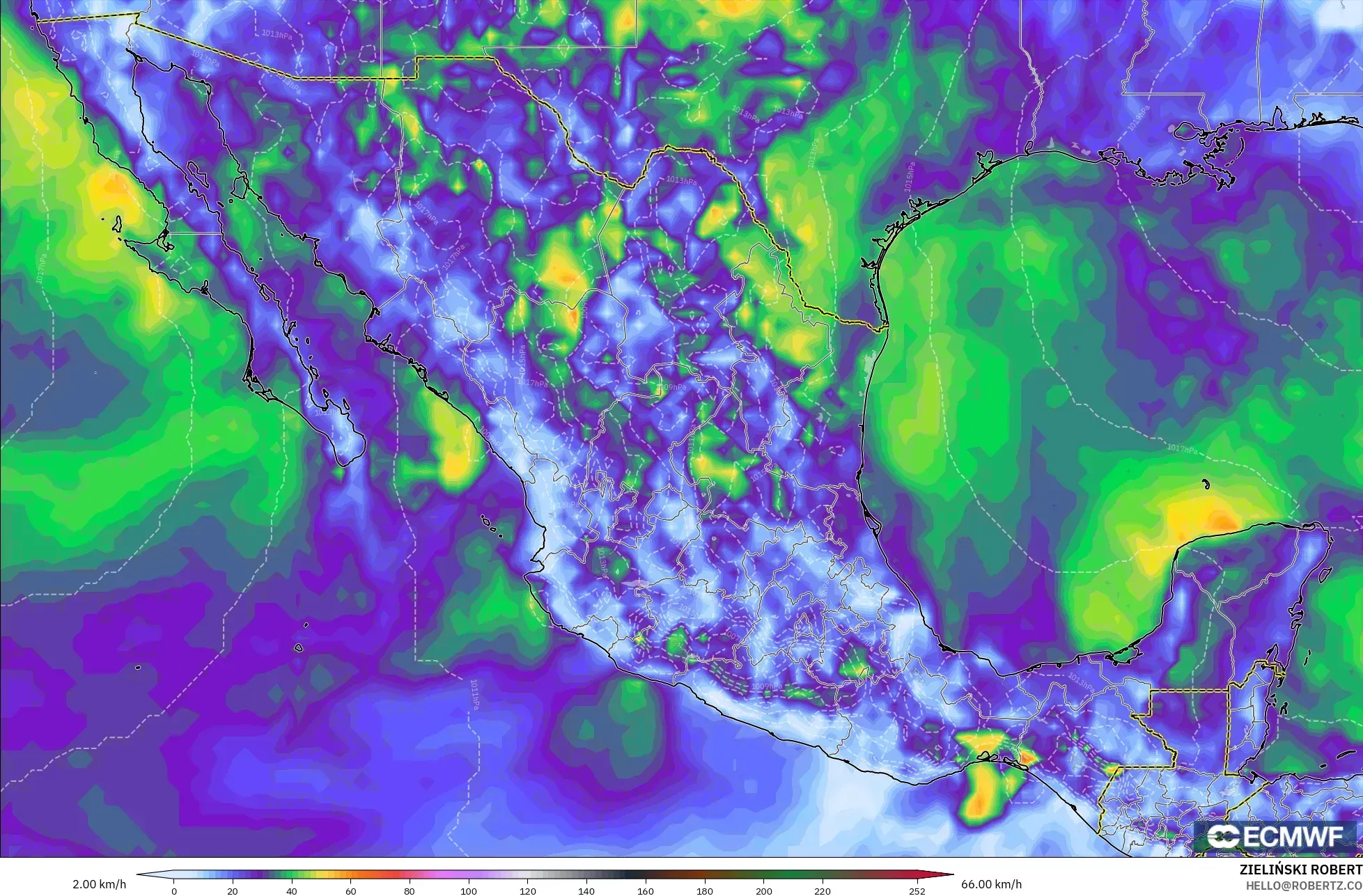 ECMWF IFS 0.25° نموذج - المكسيك, هبات الرياح
