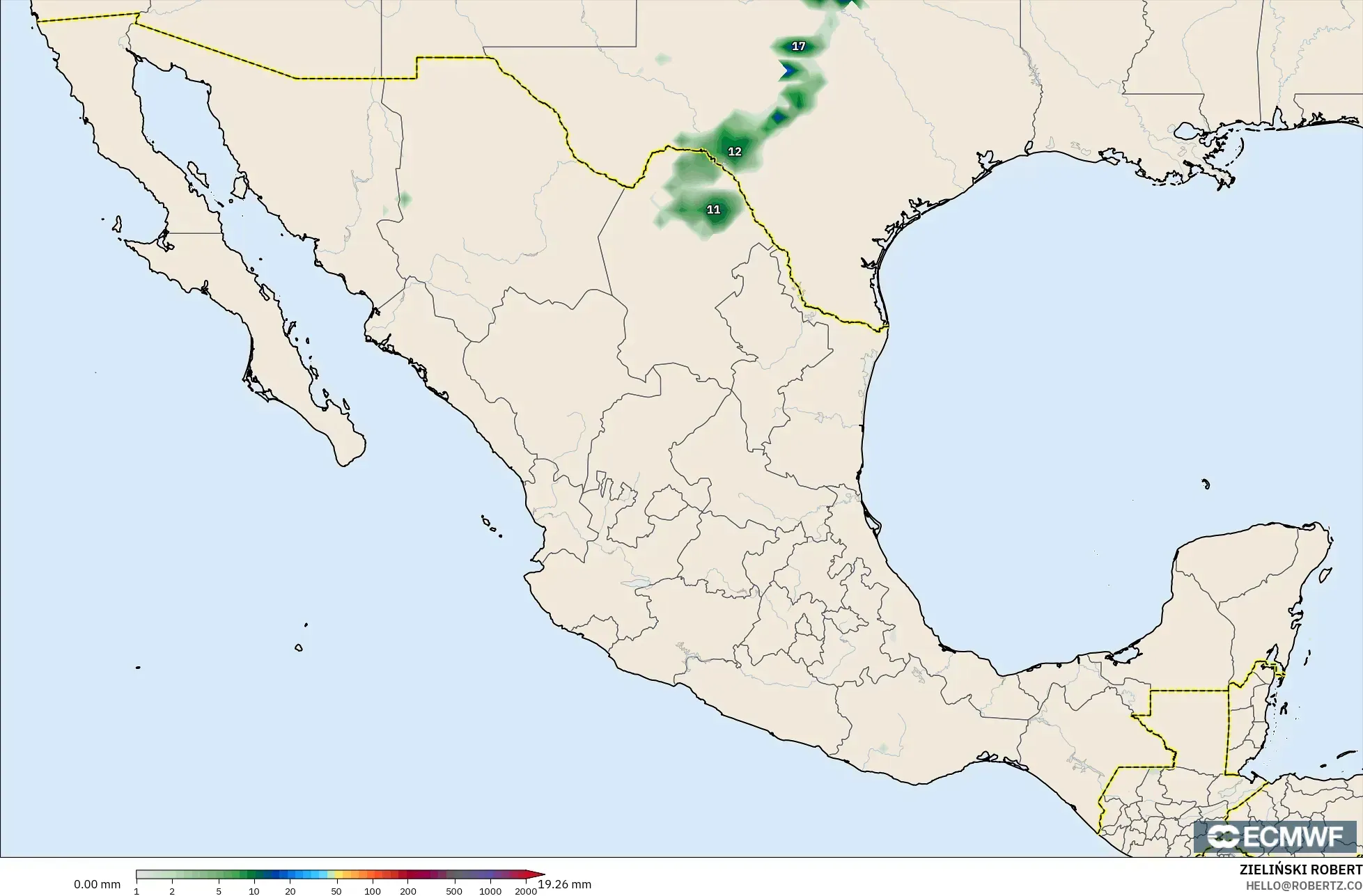 ECMWF IFS 0.25° نموذج - المكسيك, تراكم الهطول
