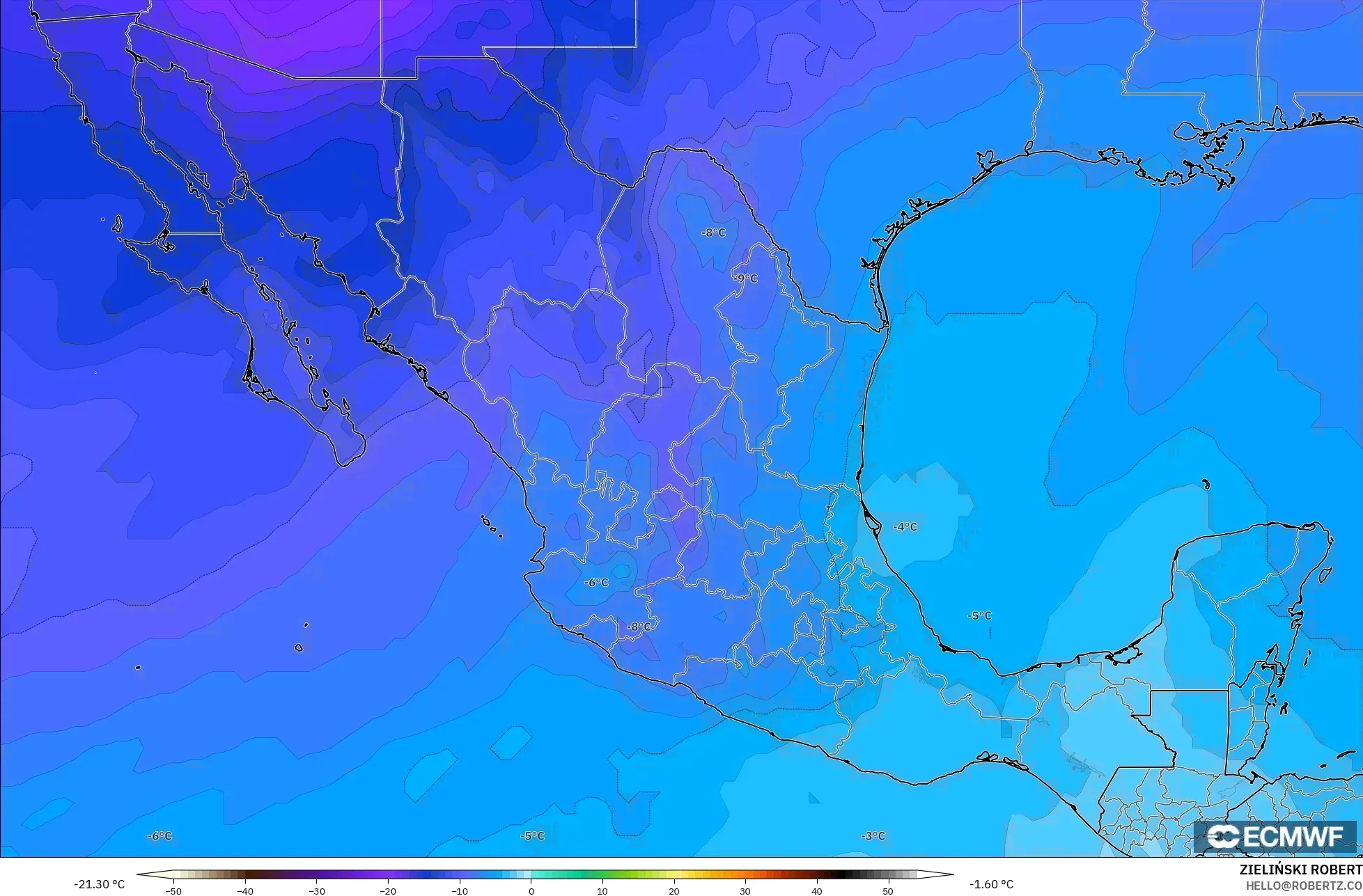 ECMWF IFS 0.25° نموذج - المكسيك, درجة الحرارة 500 hPa