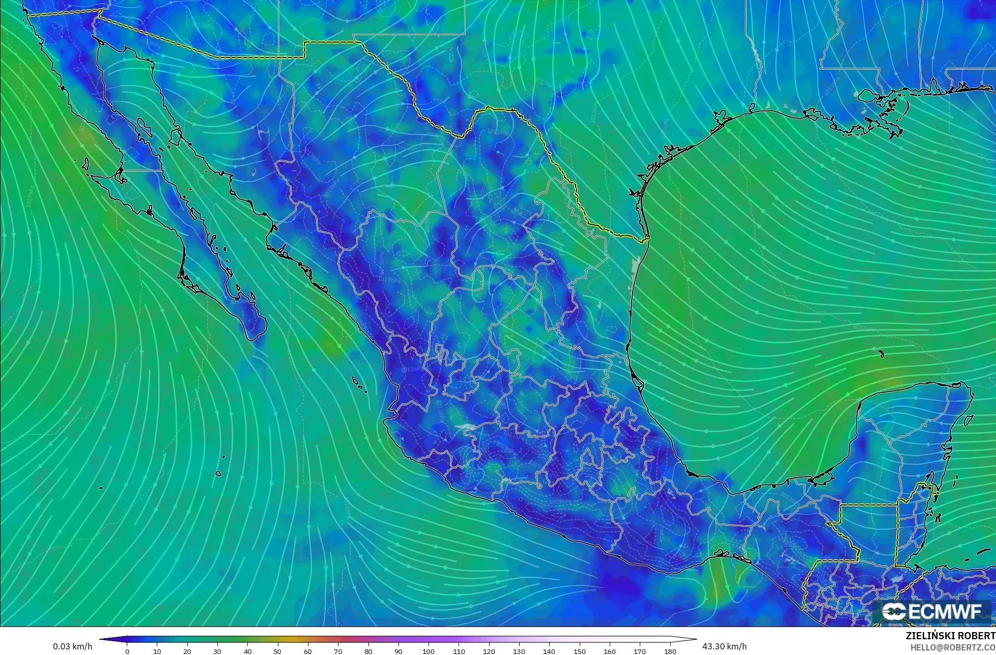 ECMWF IFS 0.25° نموذج - المكسيك, رياح 10 م