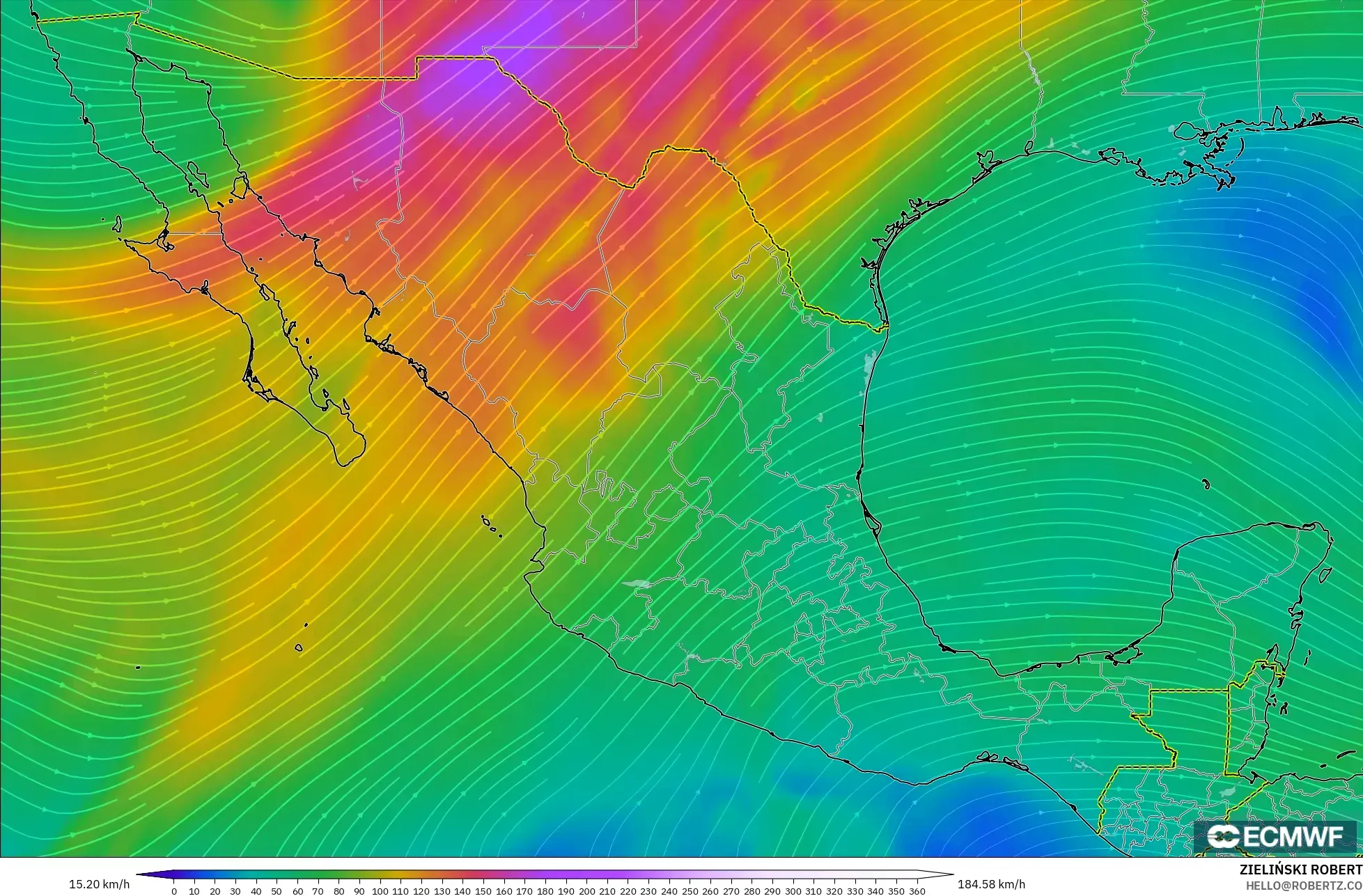 ECMWF IFS 0.25° نموذج - المكسيك, رياح 300 hPa (تيار نفاث)
