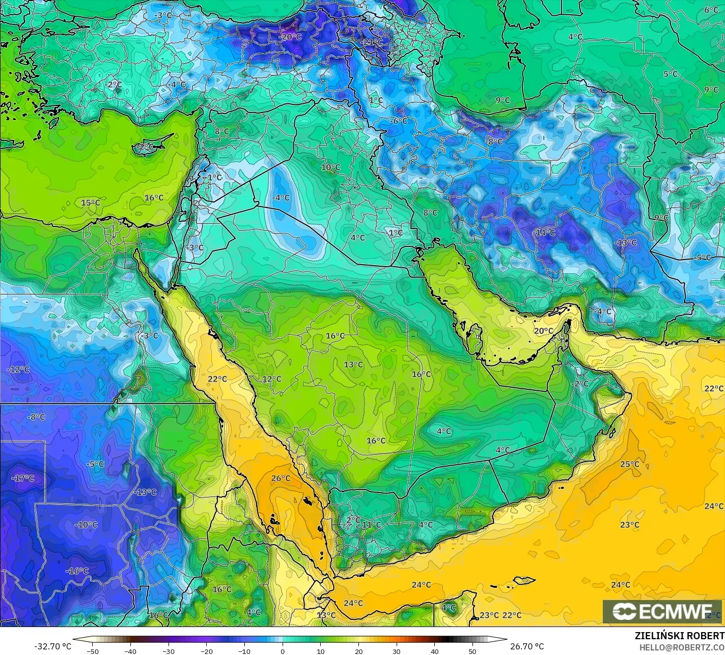 ECMWF IFS 0.25° نموذج - الشرق الأوسط, نقطة الندى 2 م