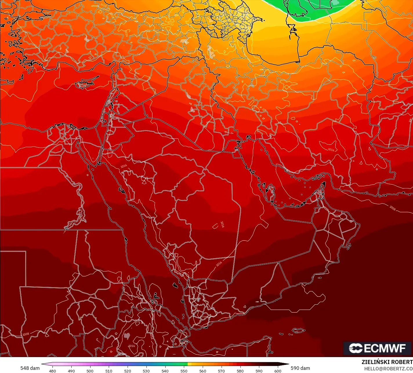 ECMWF IFS 0.25° model - Middle East, Geopotential height at 500hPa